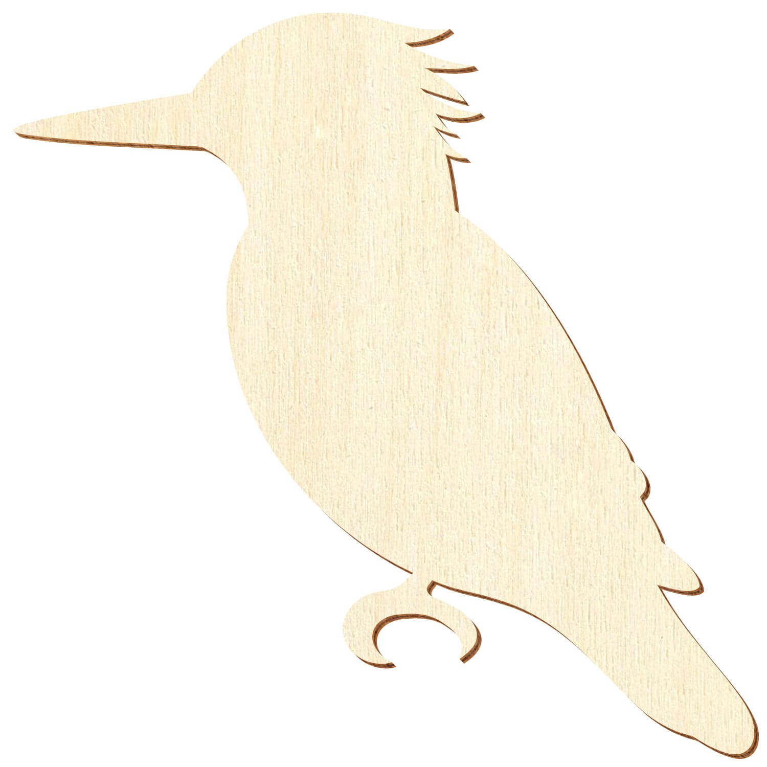 Eisvogel-Silhouette aus hellem Pappelsperrholz mit lasergravierten Federdetails am Kopf und Flügel sowie sichtbarer Maserung