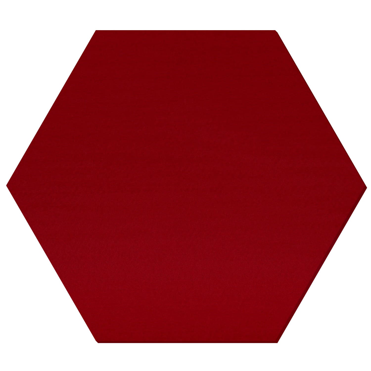Dunkelrotes Filz-Hexagon mit gleichmäßig sechseckiger Form und matter, gleichfarbiger Oberfläche auf weißem Hintergrund.