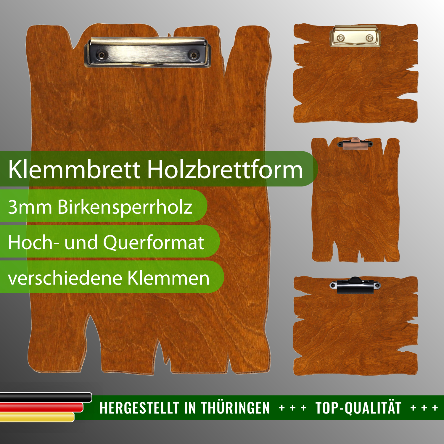 Klemmbrett Holzbrettform Rum mit Produktinfos