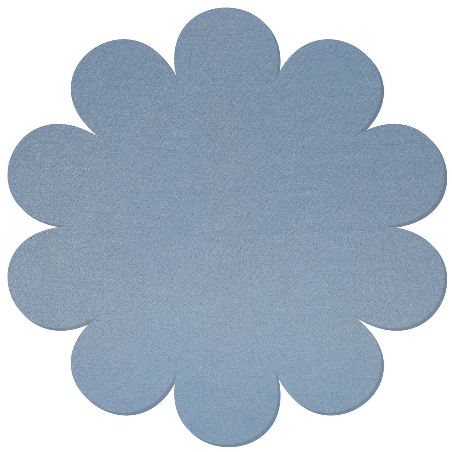 Blumenförmiger Untersetzer aus hellblauem Polyesterfilz mit gleichmäßig gerundeten Blütenblättern