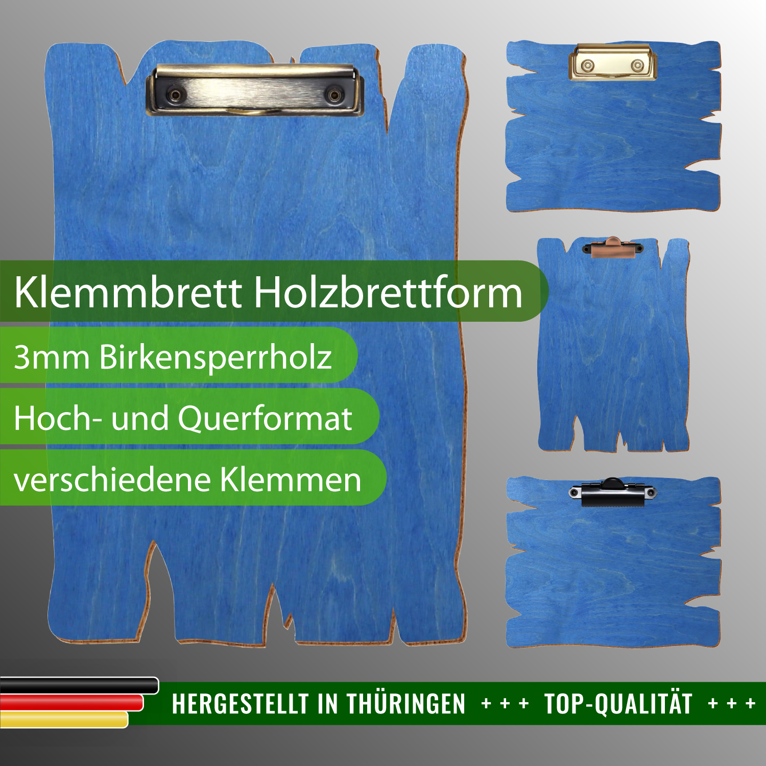 Klemmbrett Holzbrettform Kornblumenblau mit Produktinfos