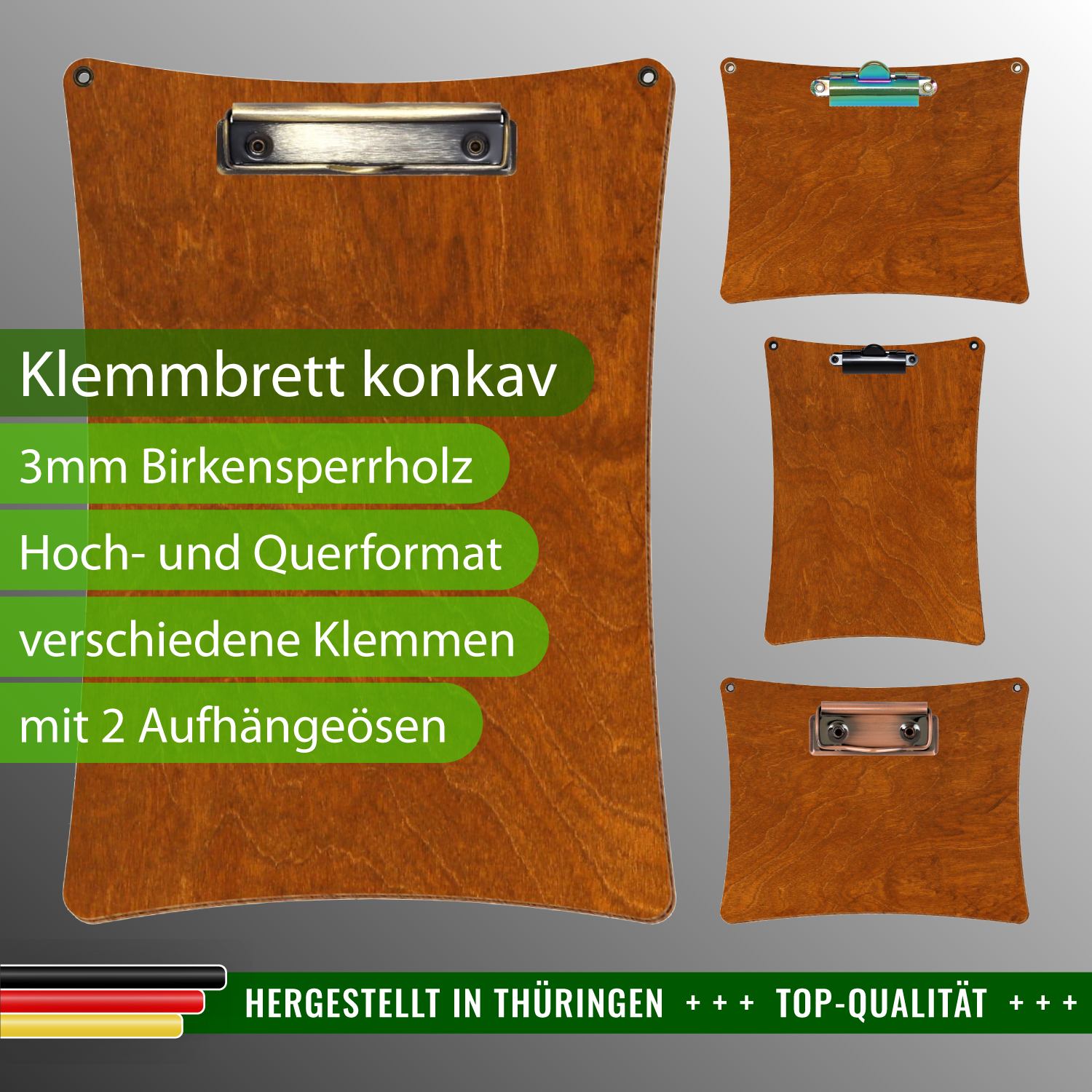 Klemmbrett konkav Rum mit 2 Ösen mit Produktinfos