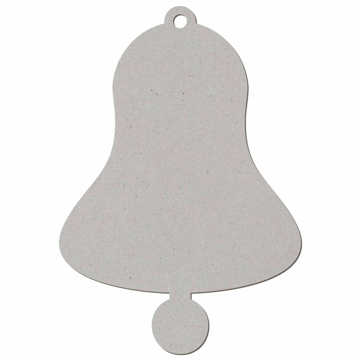 Ausgestanzte Pappglocke in Glockenform mit kleinem Aufhängeloch oben und rundem Klöppel unten