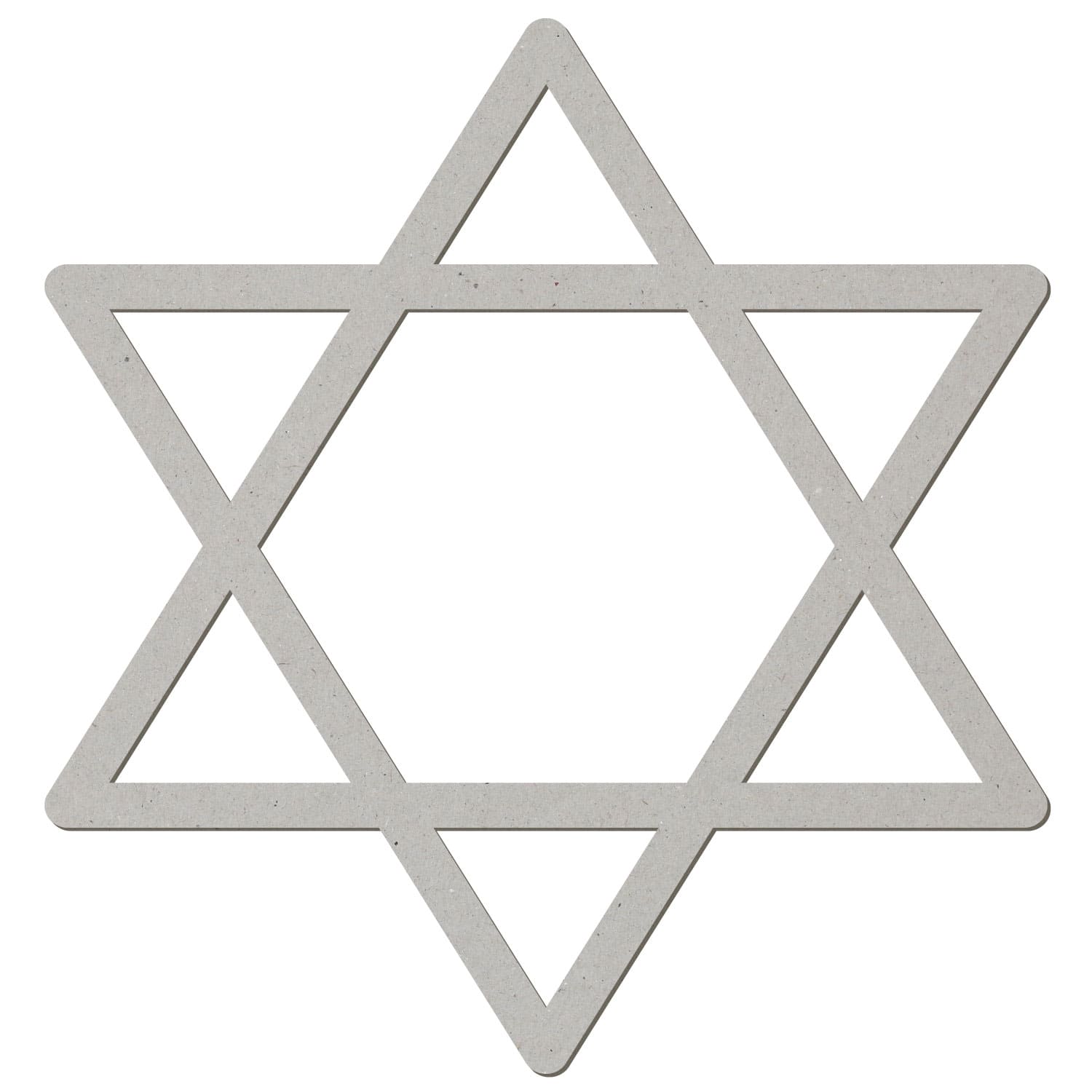Hexagramm-Zuschnitt aus grauer Pappe mit sechs Zacken und offenem Innensechseck auf weißem Hintergrund