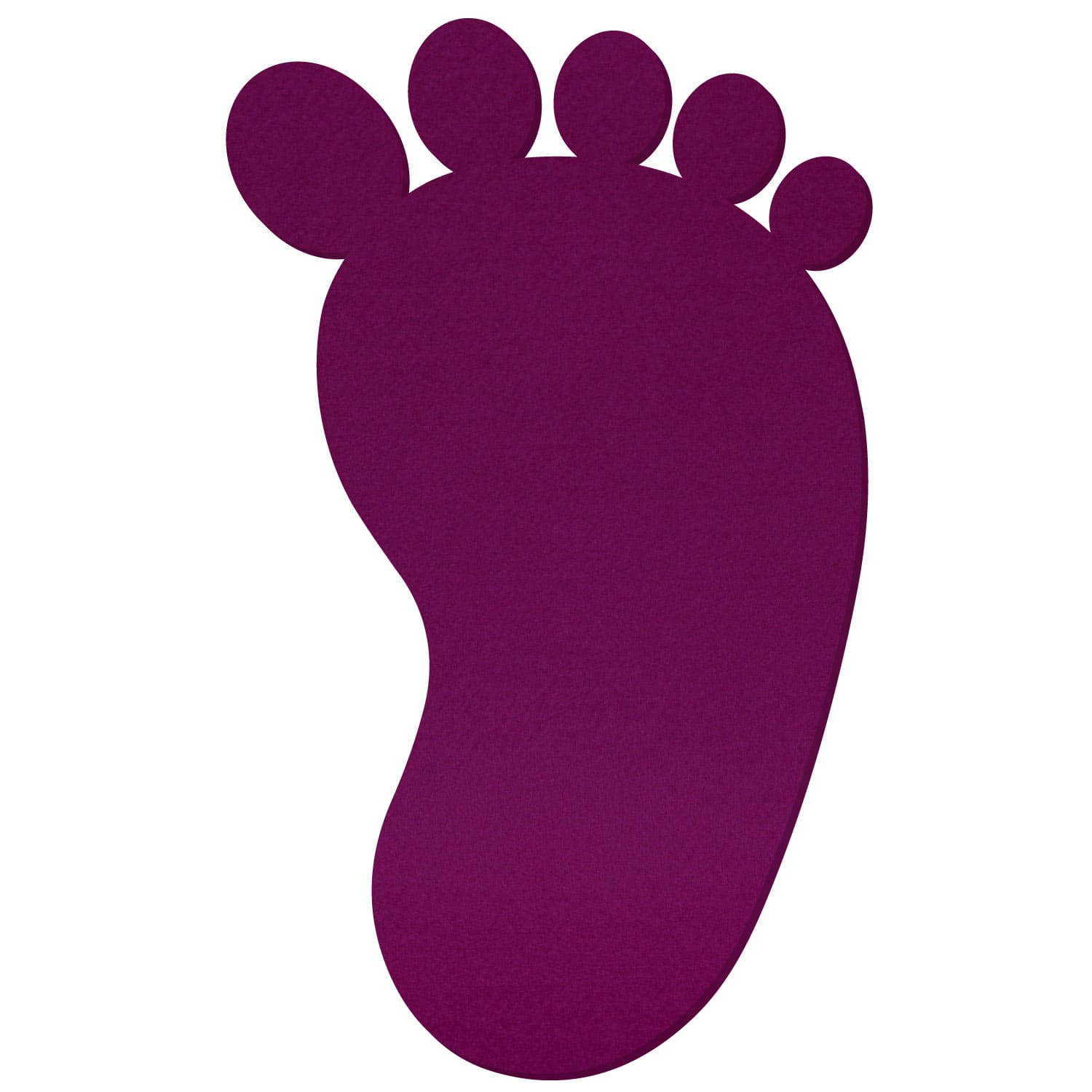 Filz-Fußform in Aubergine-Lila mit fünf runden Zehen auf weißem Hintergrund