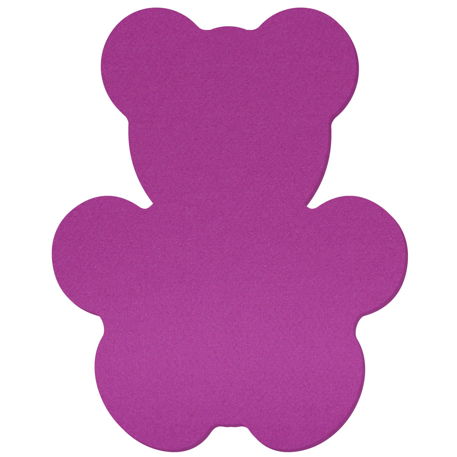 Lilafarbener Filz-Zuschnitt in Teddybär-Form auf weißem Hintergrund