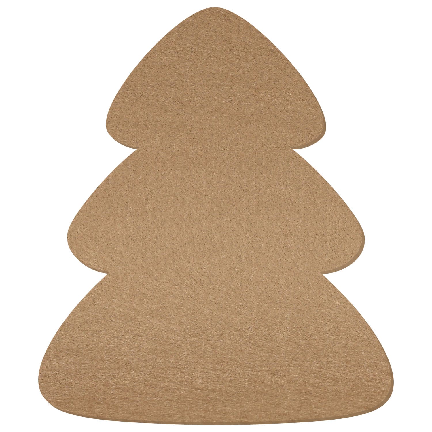 Tannenbaum-Zuschnitt aus Filz in Schlamm-Beige mit dreigliedriger, geschwungener Silhouette auf weißem Hintergrund