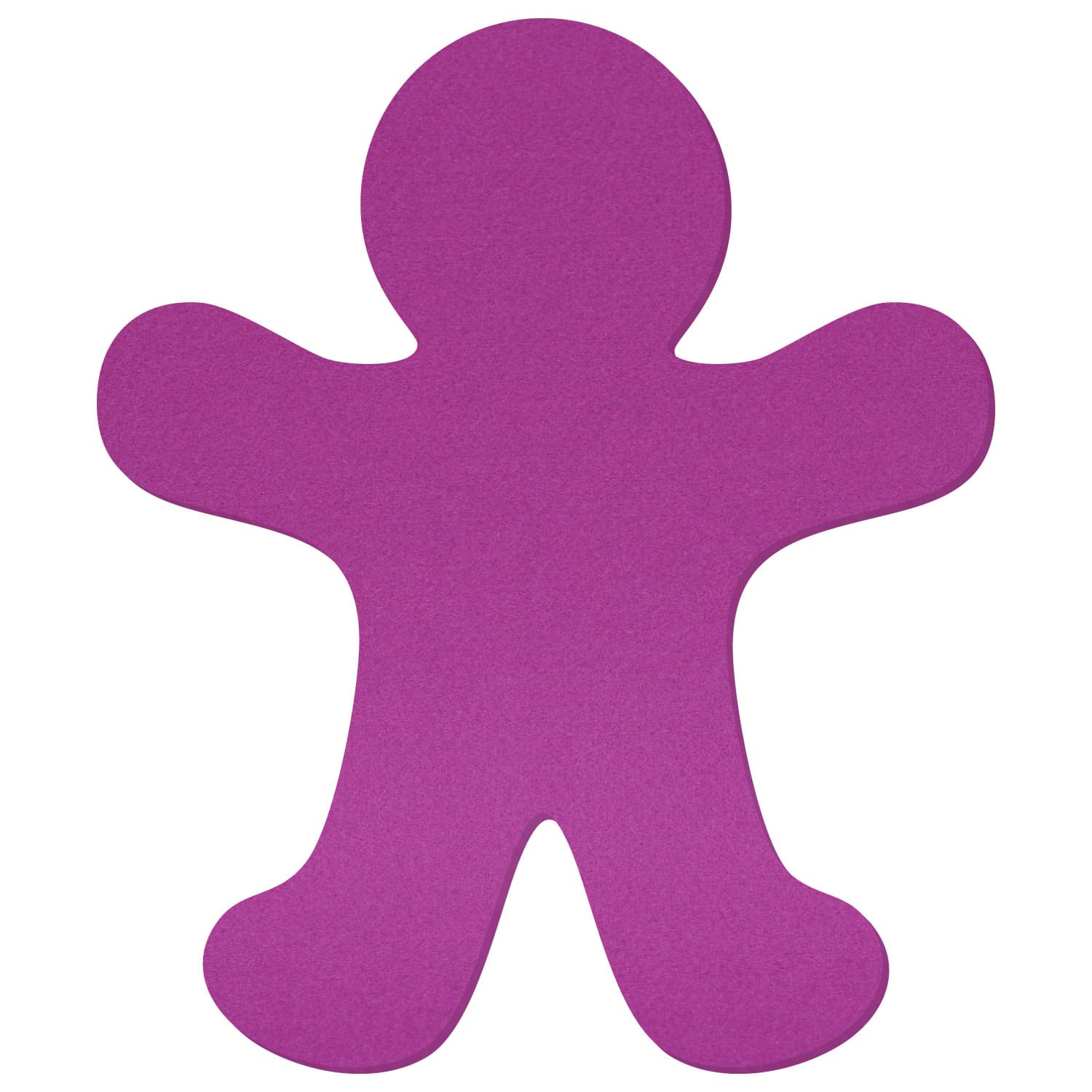 Lila Filz-Lebkuchenmann in klassischer Menschensilhouette mit ausgestreckten Armen und Beinen, glatte gelaserte Kanten, weißer Hintergrund