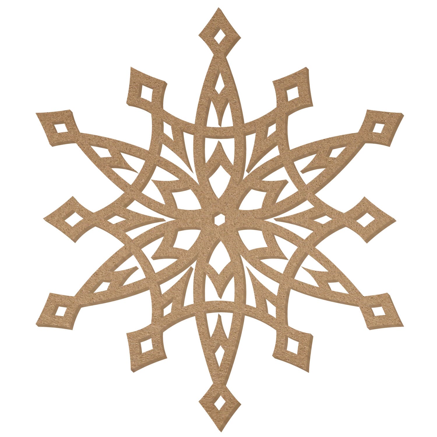 Achtarmiger Filz-Stern in Schlammfarbe mit symmetrischem Schneeflocken-Muster, rautenförmigen Spitzen und durchbrochenen geometrischen Aussparungen