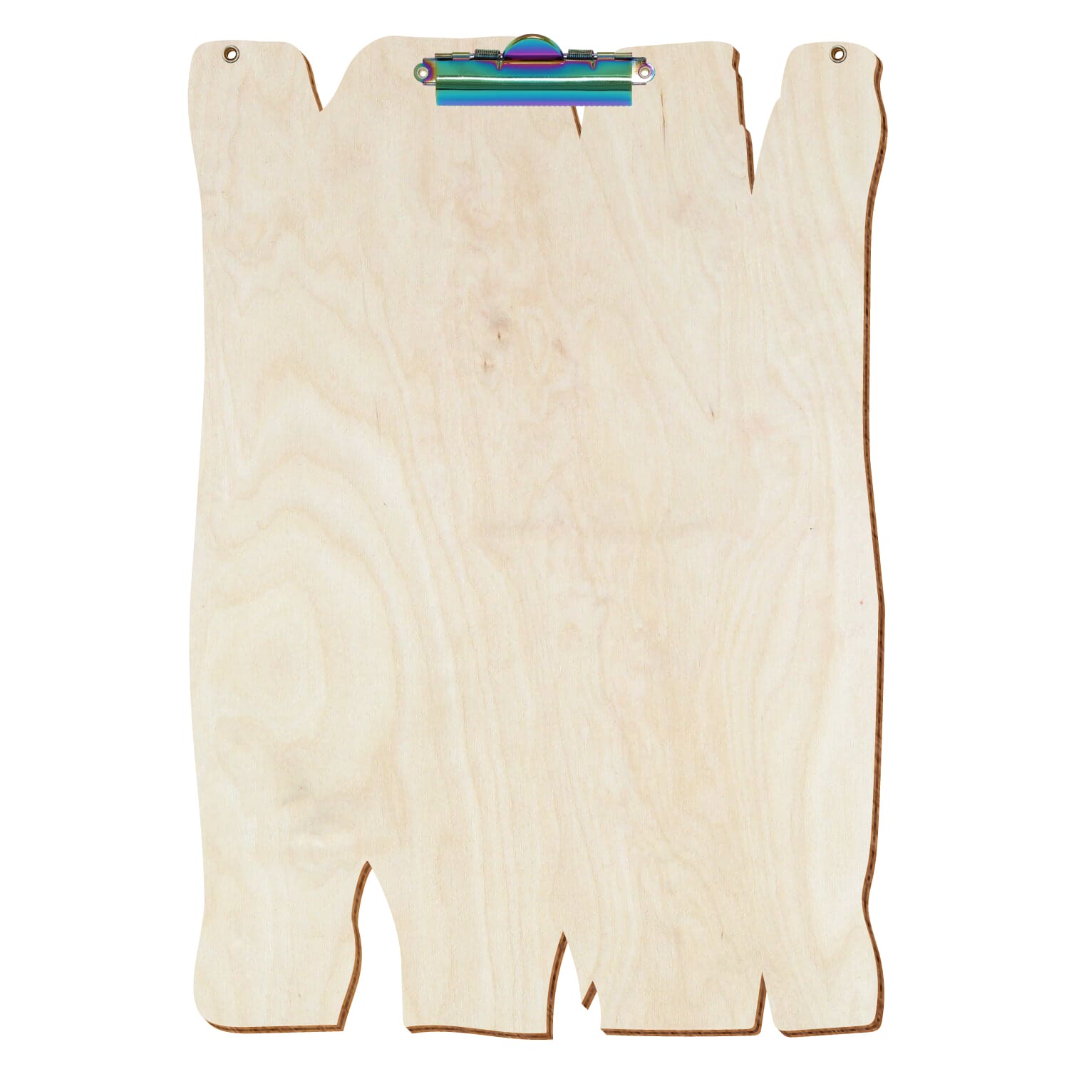 Klemmbrett Holzbrettform mit 2 Ösen Birke natur A3 hochkant Zahnklemme Regenbogen
