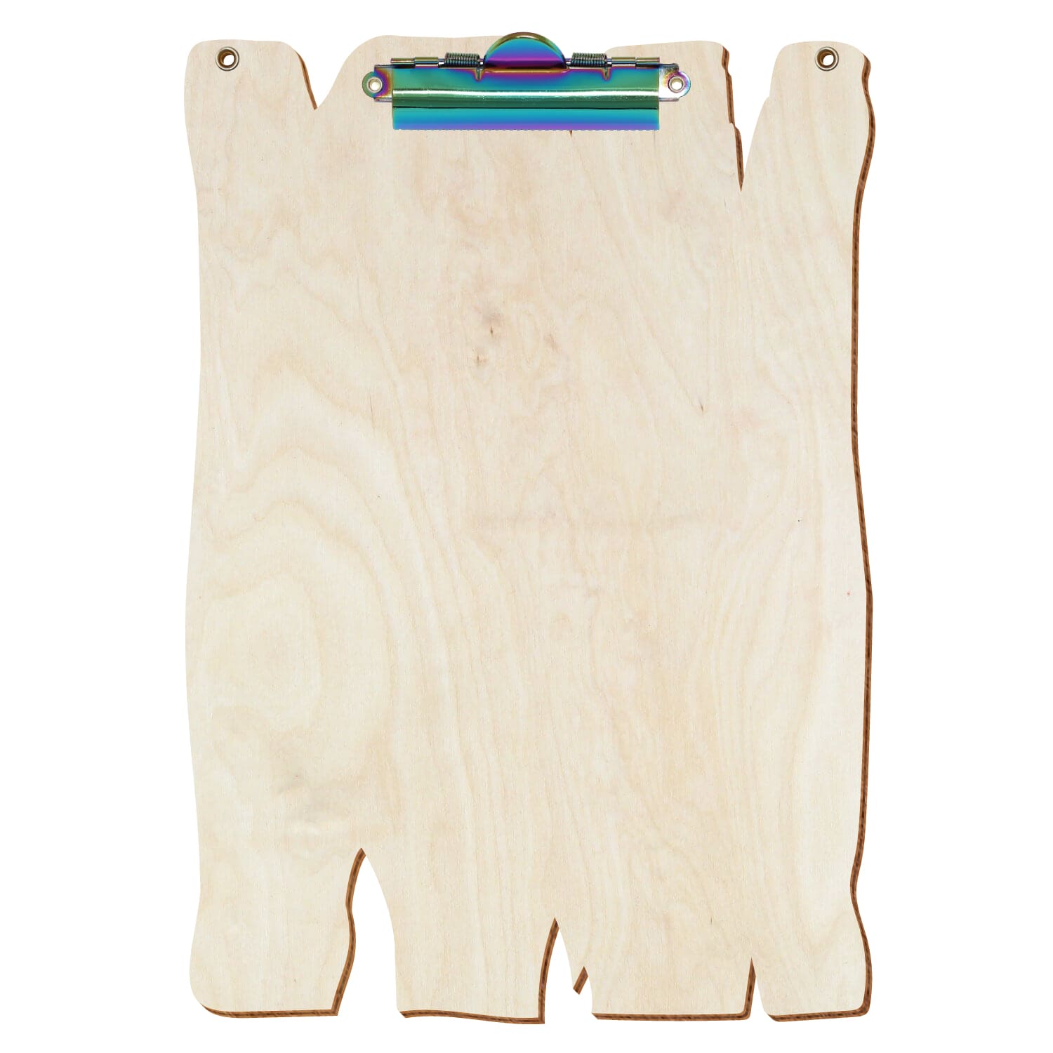 Klemmbrett Holzbrettform mit 2 Ösen Birke natur A4 hochkant Zahnklemme Regenbogen