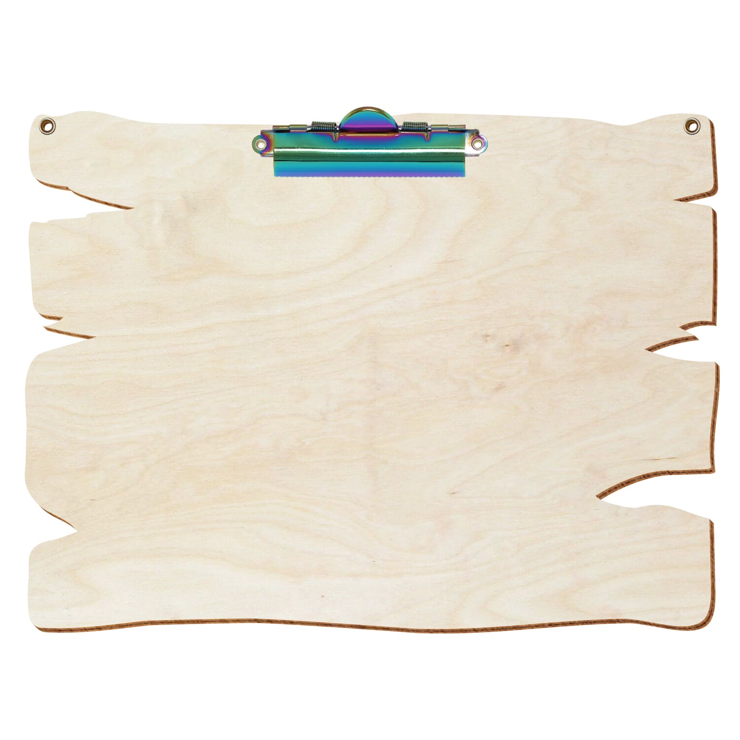 Klemmbrett Holzbrettform mit 2 Ösen Birke natur A4 querkant Zahnklemme Regenbogen