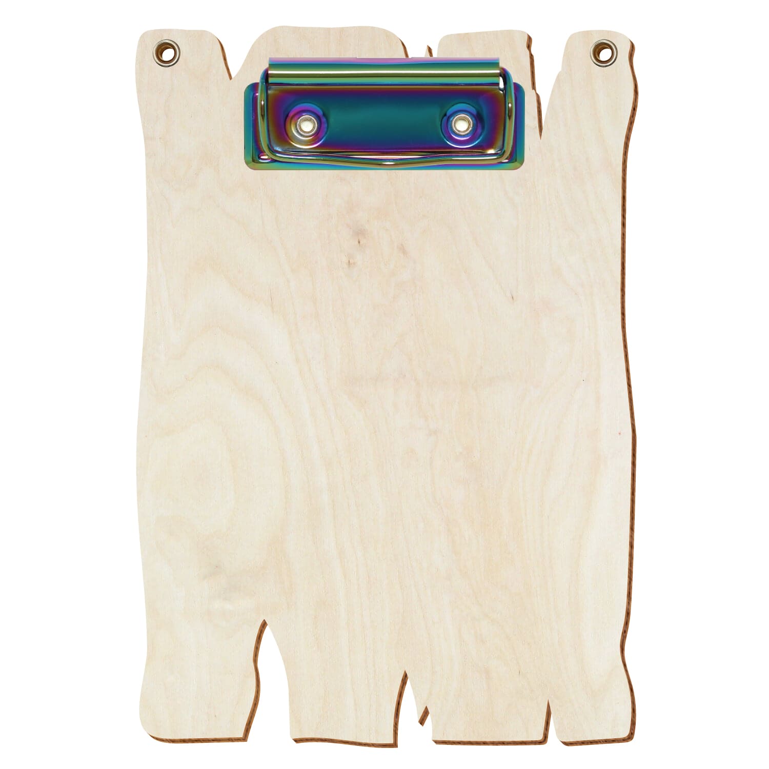Klemmbrett Holzbrettform mit 2 Ösen Birke natur A6 hochkant Bügelklemme Regenbogen