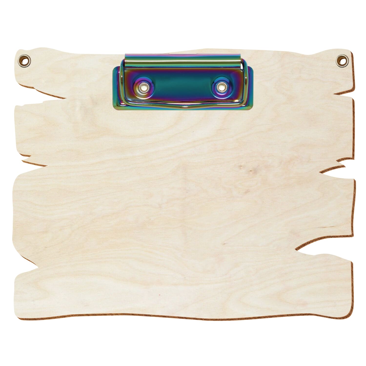 Klemmbrett Holzbrettform mit 2 Ösen Birke natur A6 querkant Bügelklemme Regenbogen