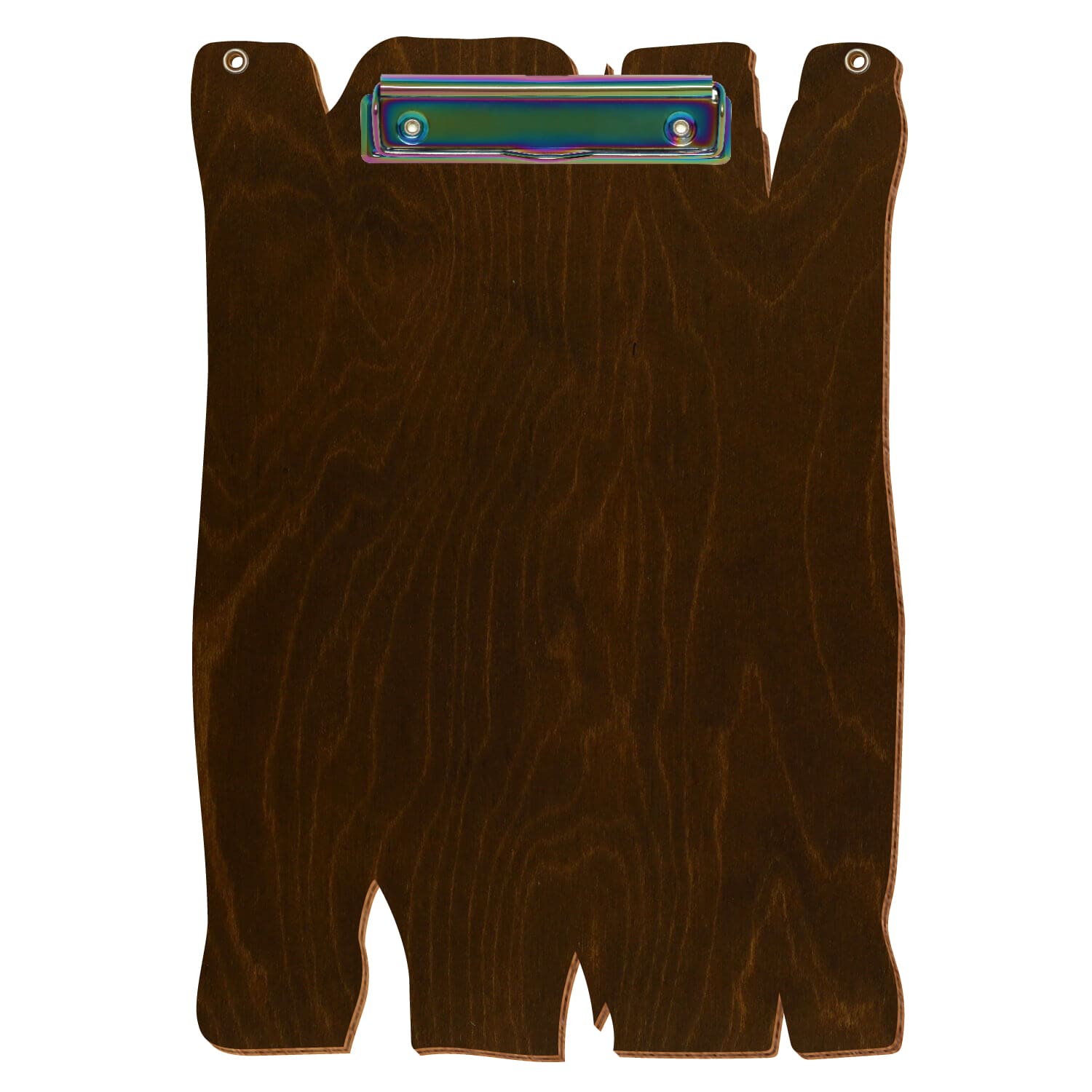 Klemmbrett Holzbrettform mit 2 Ösen Eiche dunkel A4 hochkant Bügelklemme Regenbogen