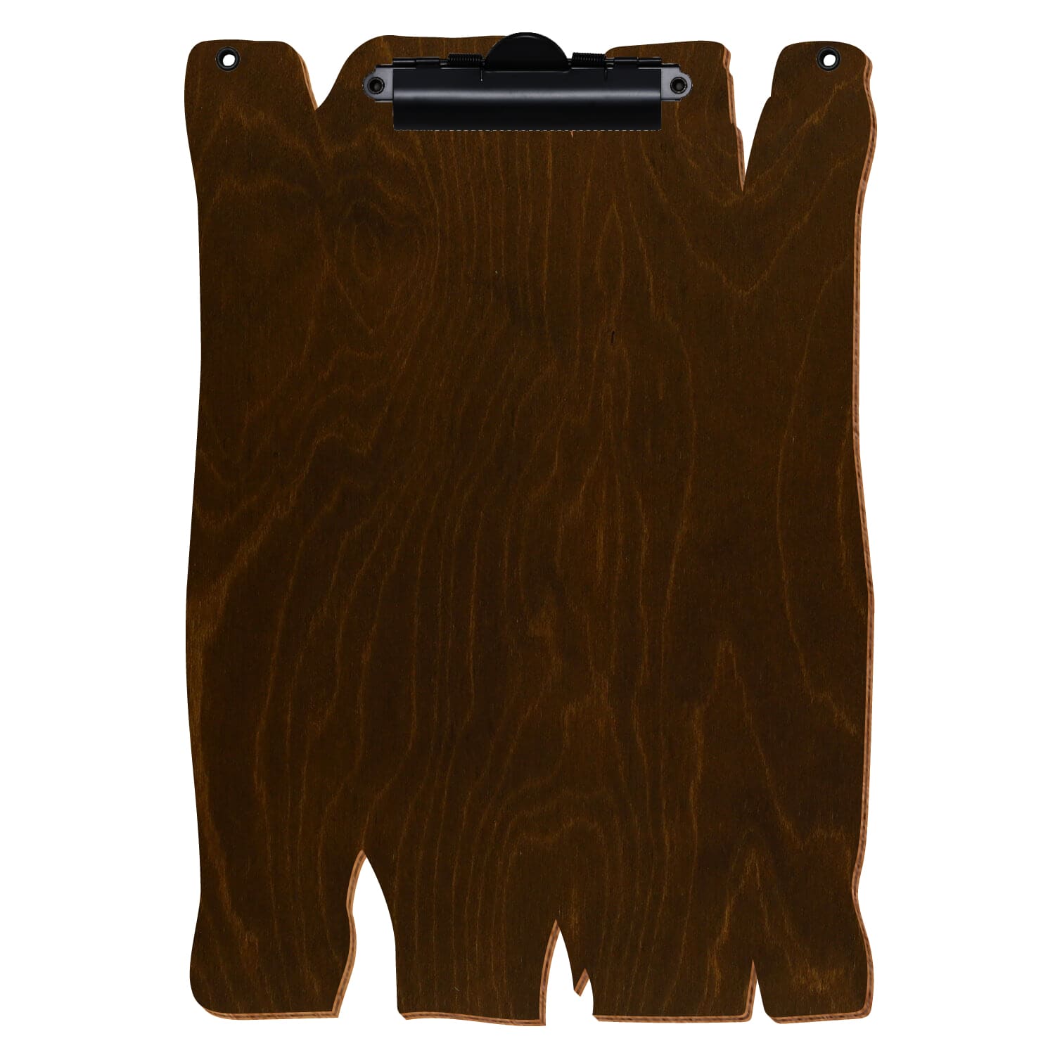 Klemmbrett Holzbrettform mit 2 Ösen Eiche dunkel A4 hochkant Zahnklemme schwarz