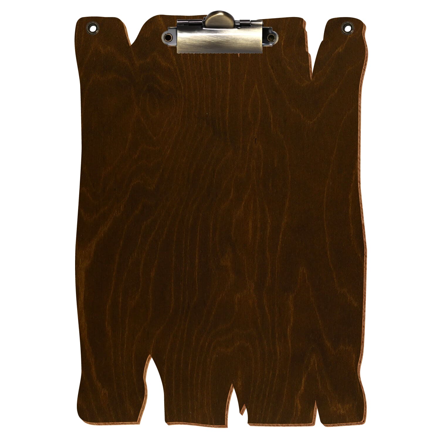 Klemmbrett Holzbrettform mit 2 Ösen Eiche dunkel A5 hochkant Zahnklemme antik