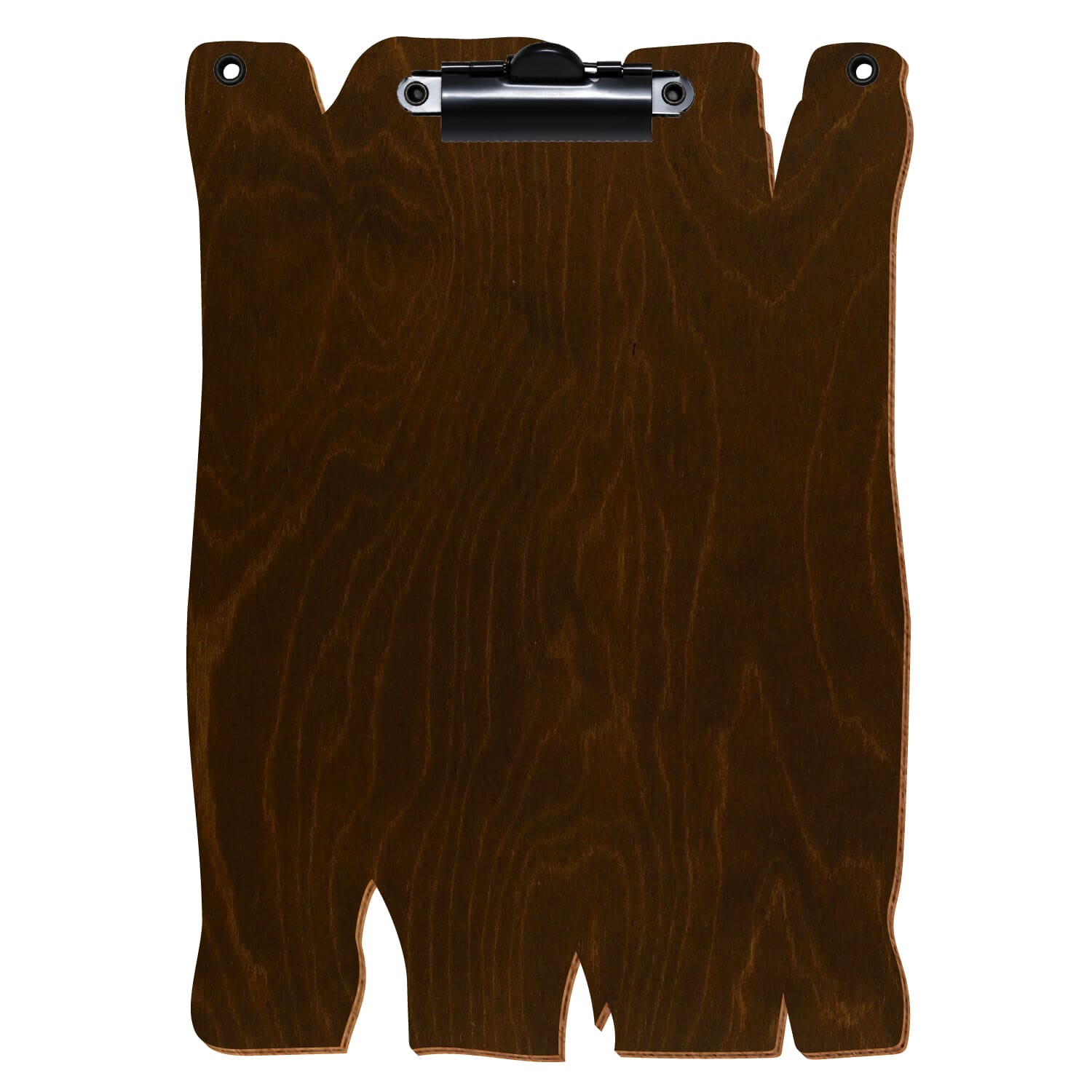 Klemmbrett Holzbrettform mit 2 Ösen Eiche dunkel A5 hochkant Zahnklemme schwarz