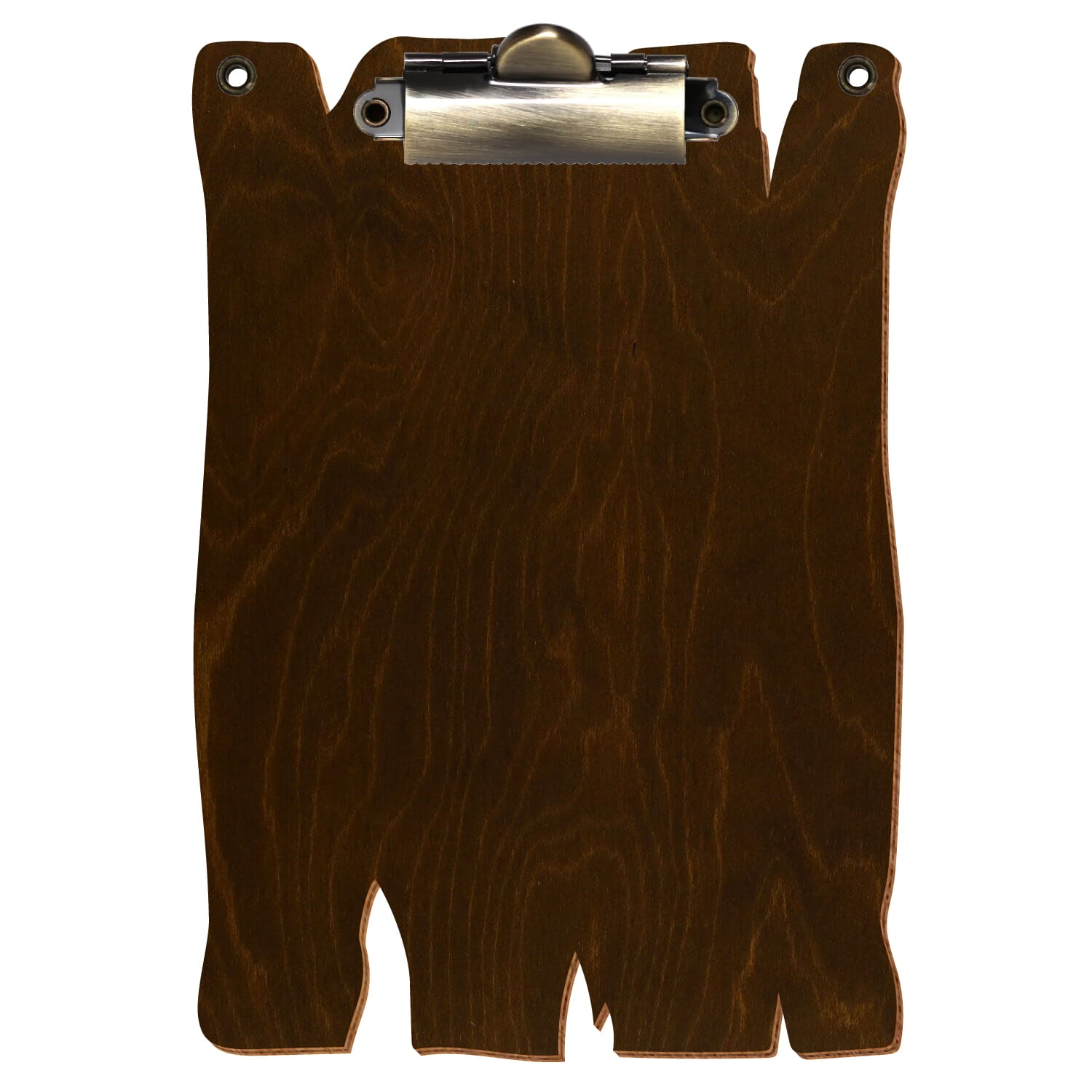 Klemmbrett Holzbrettform mit 2 Ösen Eiche dunkel A6 hochkant Zahnklemme antik