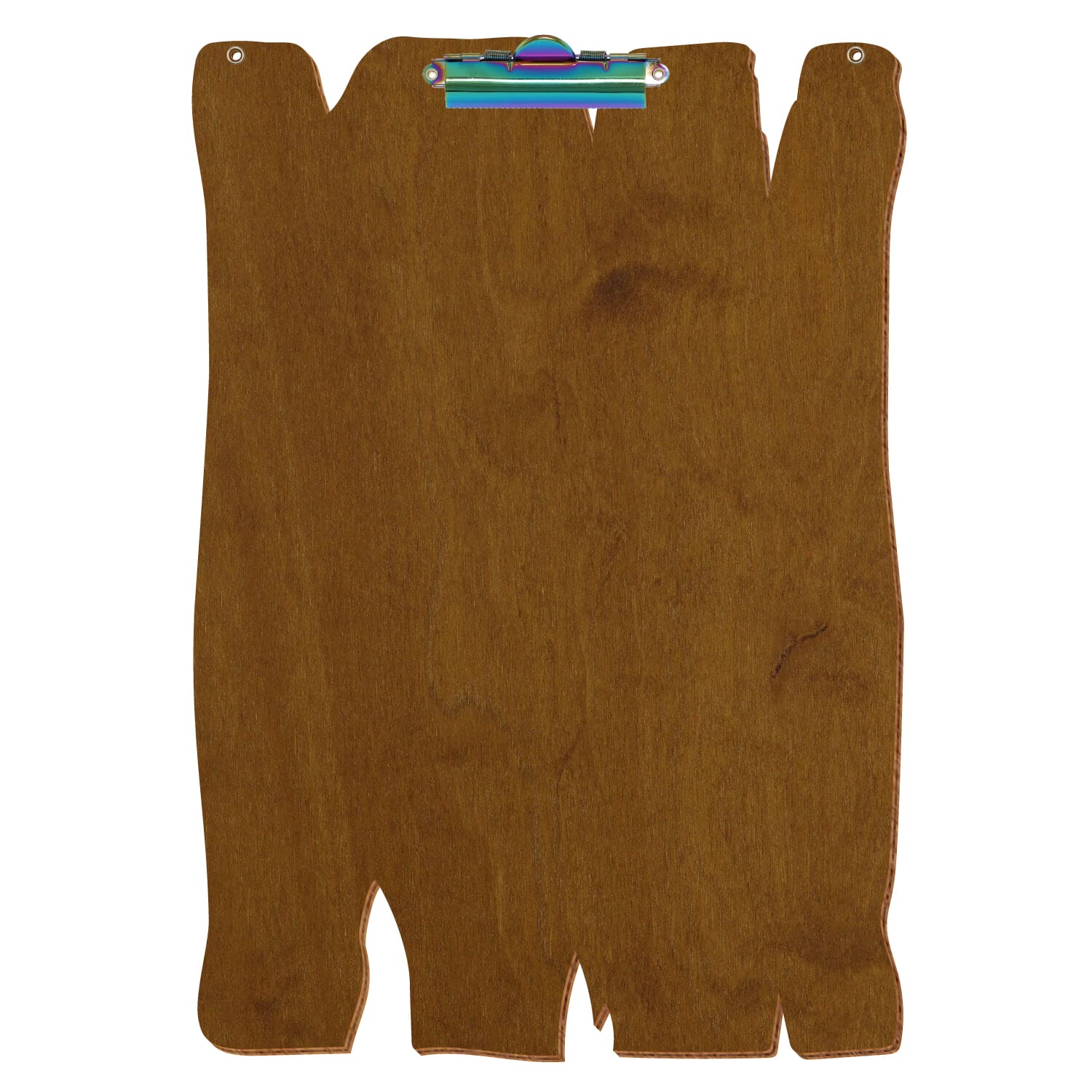 Klemmbrett Holzbrettform mit 2 Ösen Teak A3 hochkant Zahnklemme Regenbogen