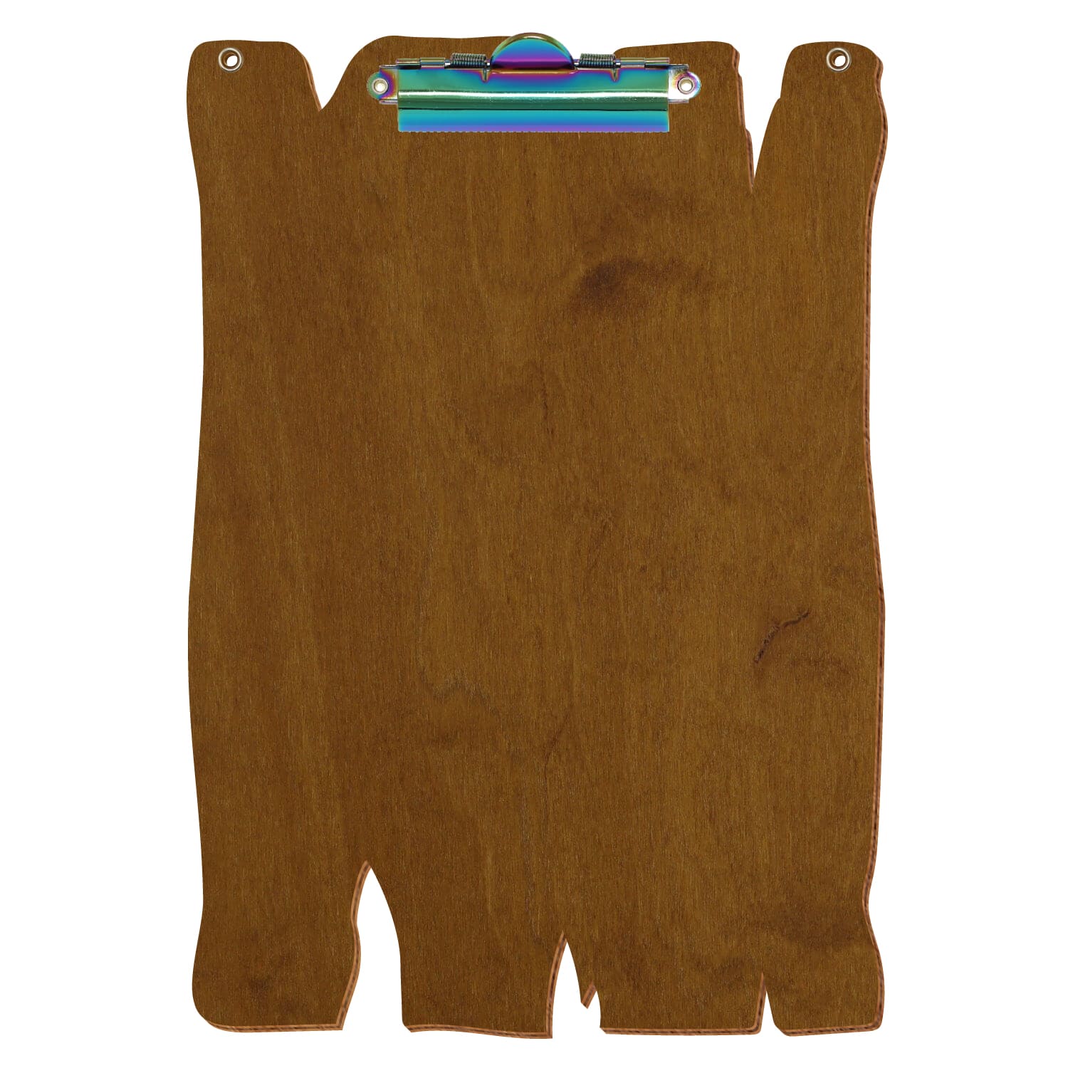 Klemmbrett Holzbrettform mit 2 Ösen Teak A4 hochkant Zahnklemme Regenbogen