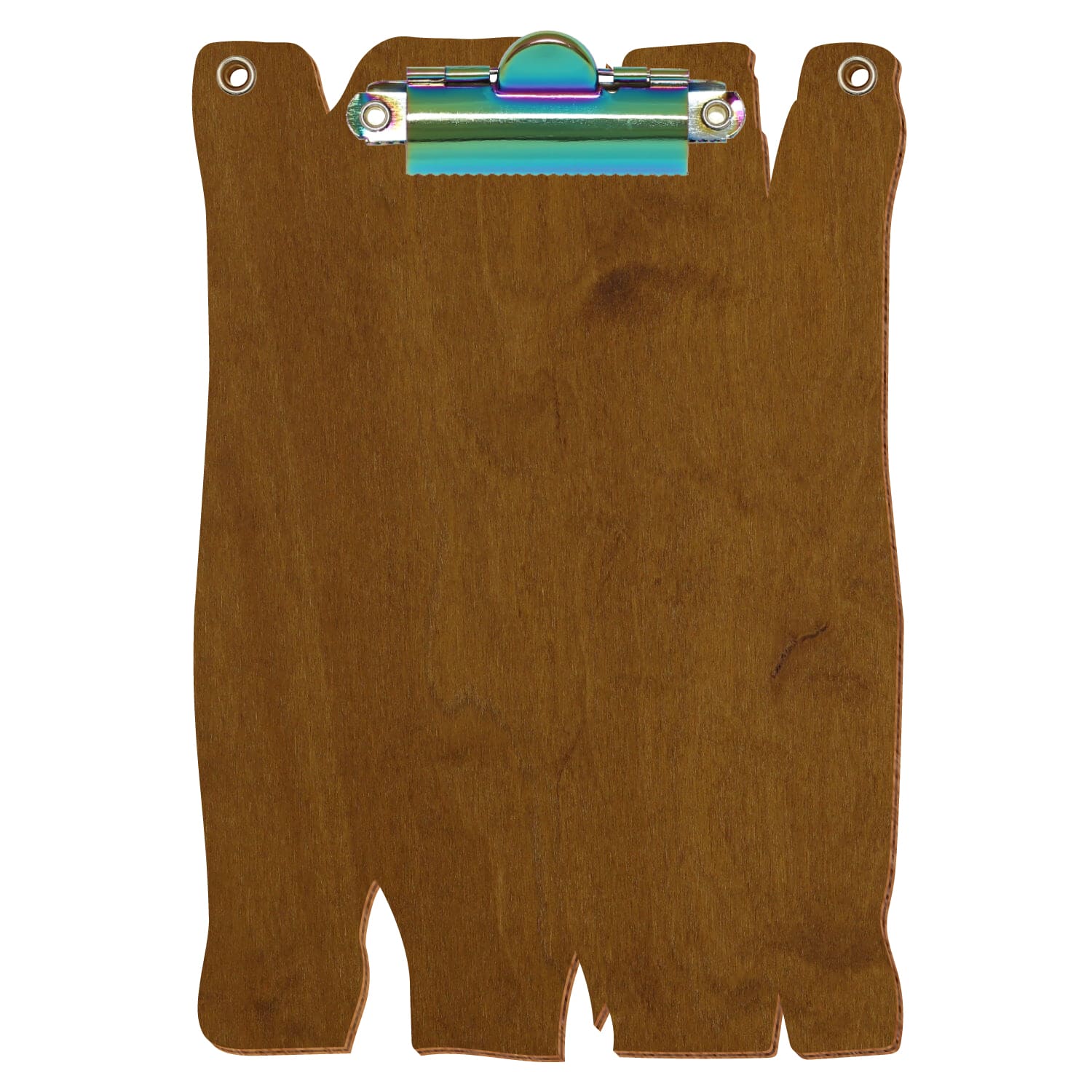 Klemmbrett Holzbrettform mit 2 Ösen Teak A6 hochkant Zahnklemme Regenbogen