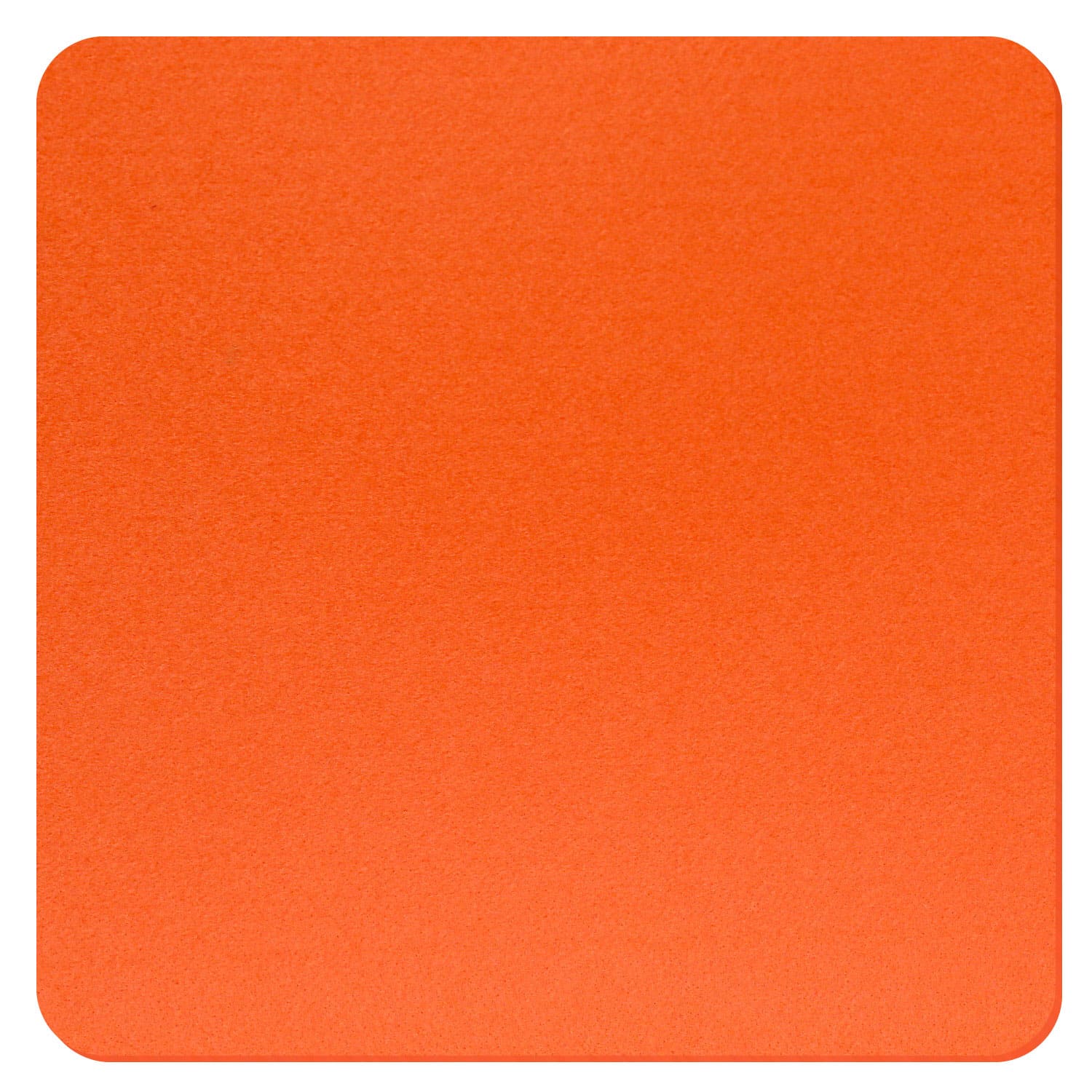 Quadratischer Filz-Zuschnitt in Orange mit abgerundeten Ecken, gleichmäßige Filzoberfläche in kräftigem Orange-Ton