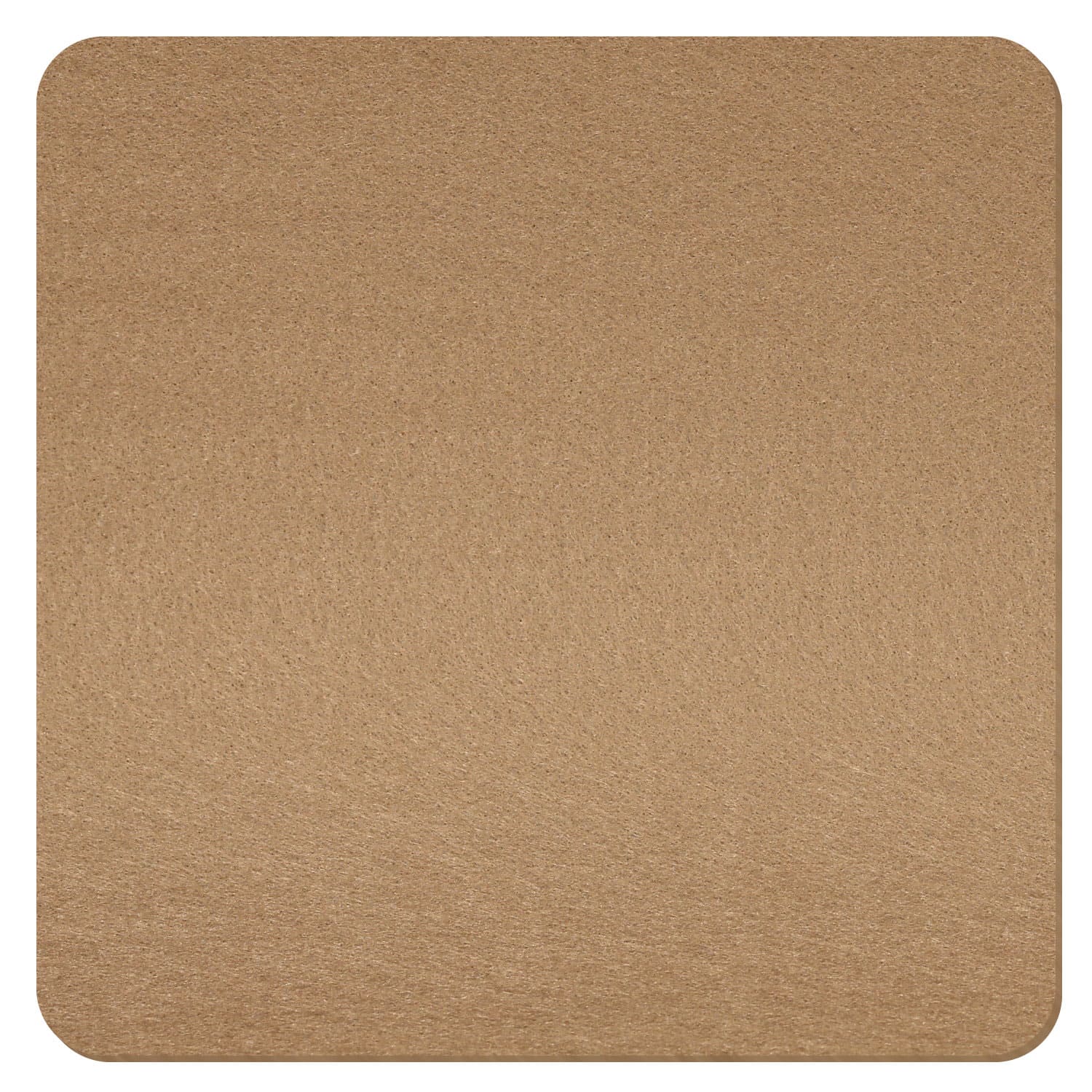 Quadratischer Filzzuschnitt in Schlamm-Beige mit abgerundeten Ecken, gleichmäßige matte Filzoberfläche in Draufsicht