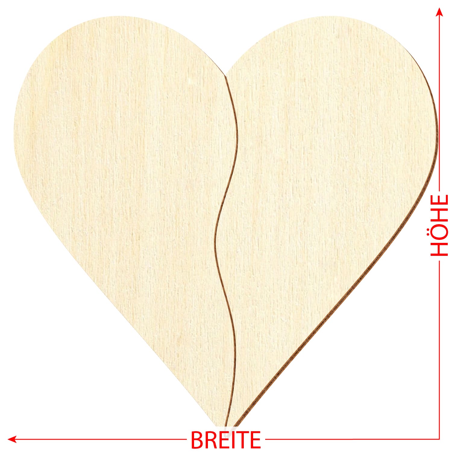 Holz Herz geteilt - Zuschnitt 3-50cm Deko Basteln Größe