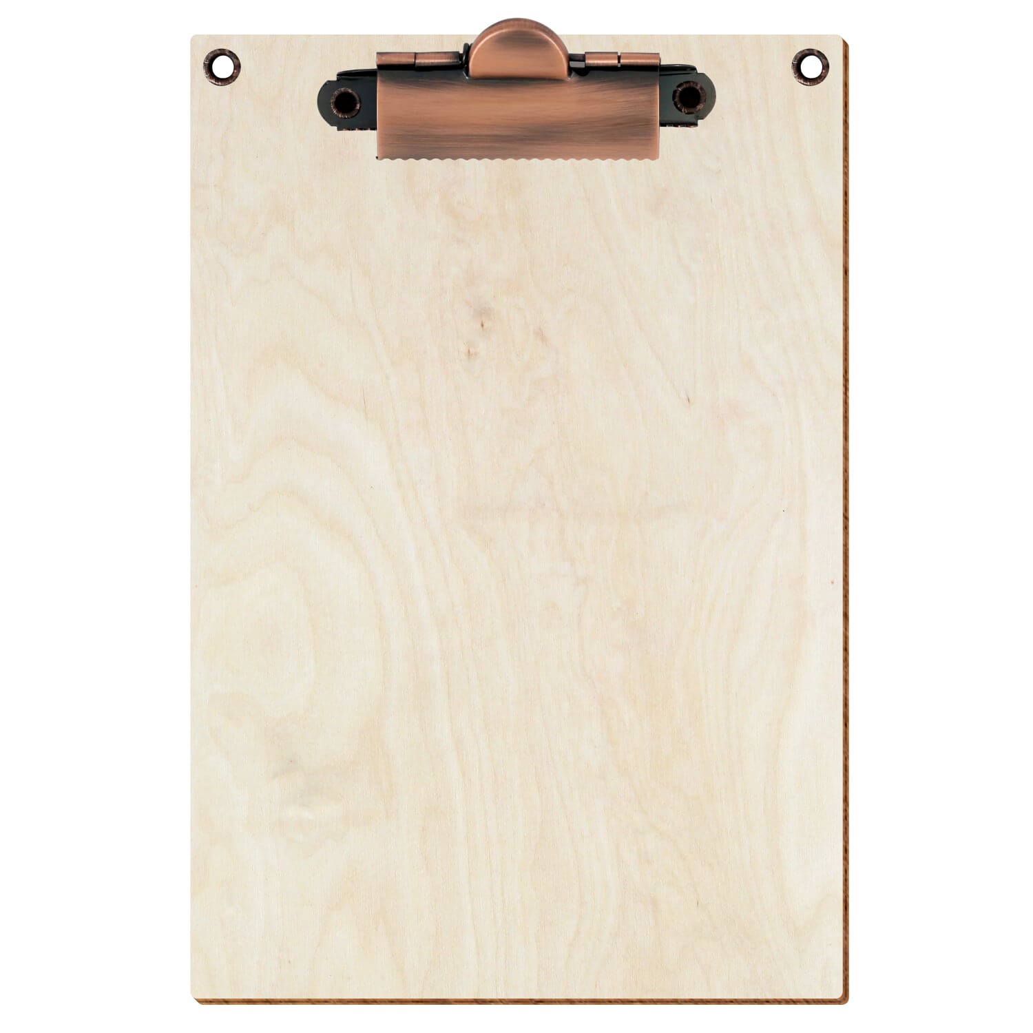 Klemmbrett Standardform Birke natur mit 2 Ösen A6 hochkant Zahnklemme Kupfer