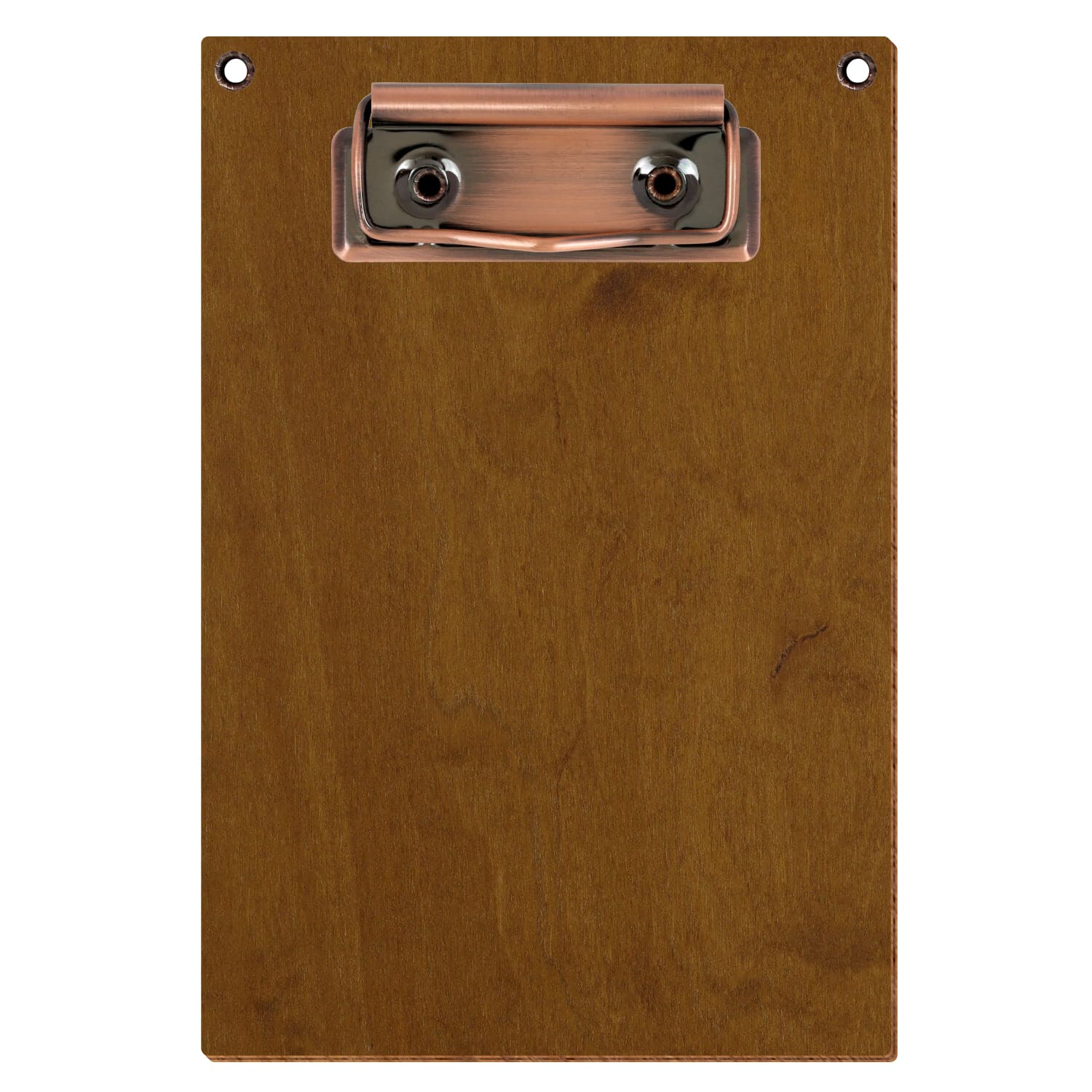 Klemmbrett Standardform Teak mit 2 Ösen A6 hochkant Bügelklemme Kupfer