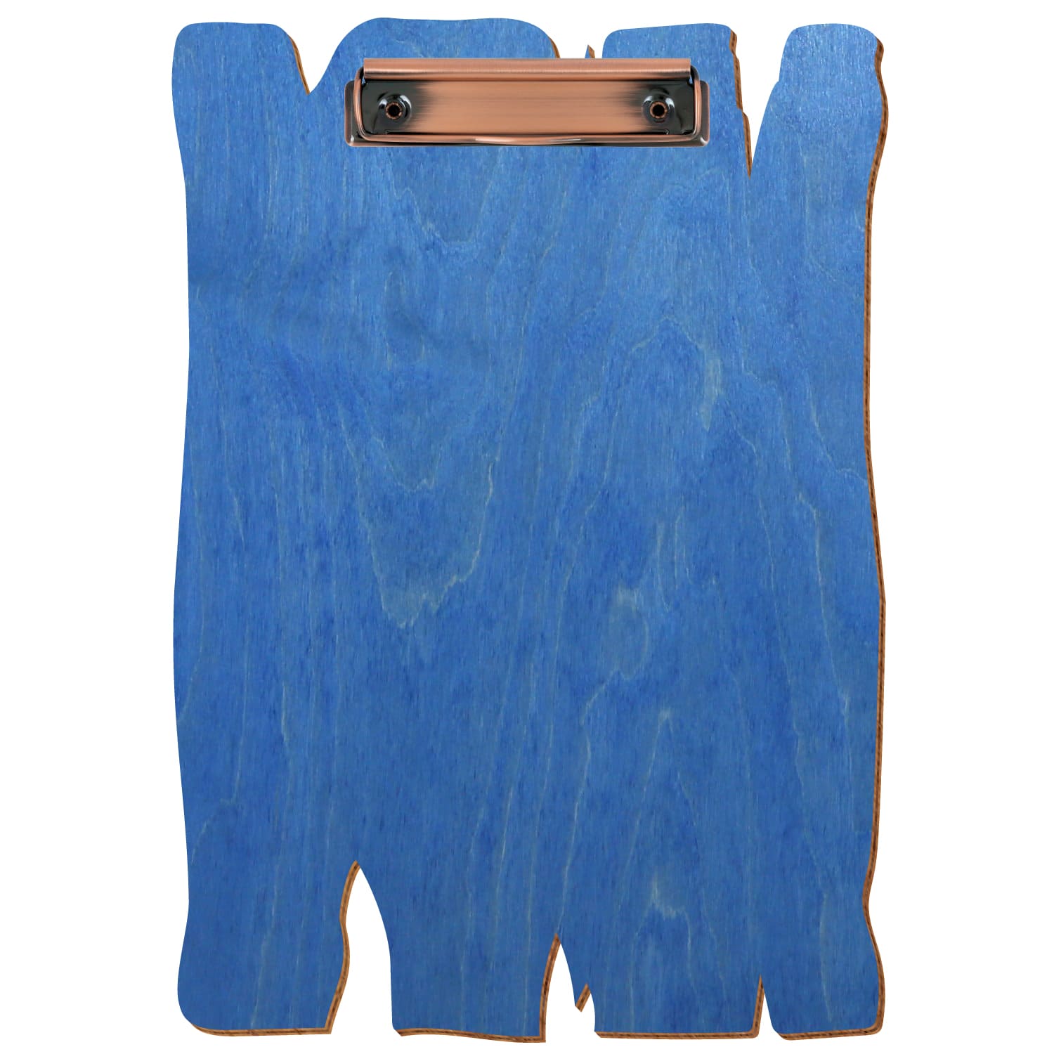 Klemmbrett Holzbrettform Kornblumenblau A4 hochkant Bügelklemme Kupfer
