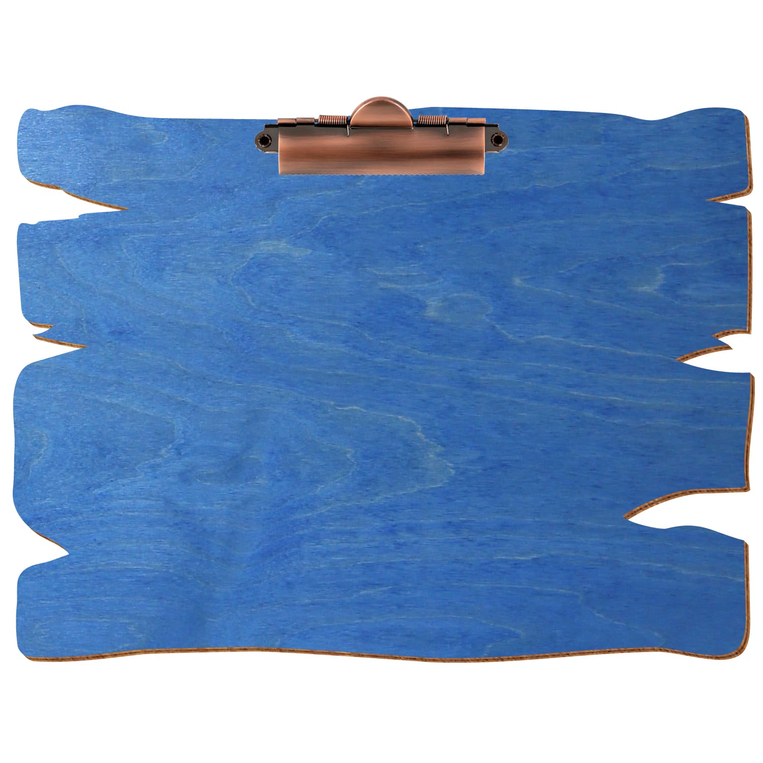 Klemmbrett Holzbrettform Kornblumenblau A4 querkant Zahnklemme Kupfer