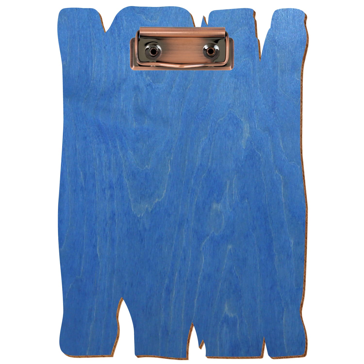 Klemmbrett Holzbrettform Kornblumenblau A5 hochkant Bügelklemme Kupfer
