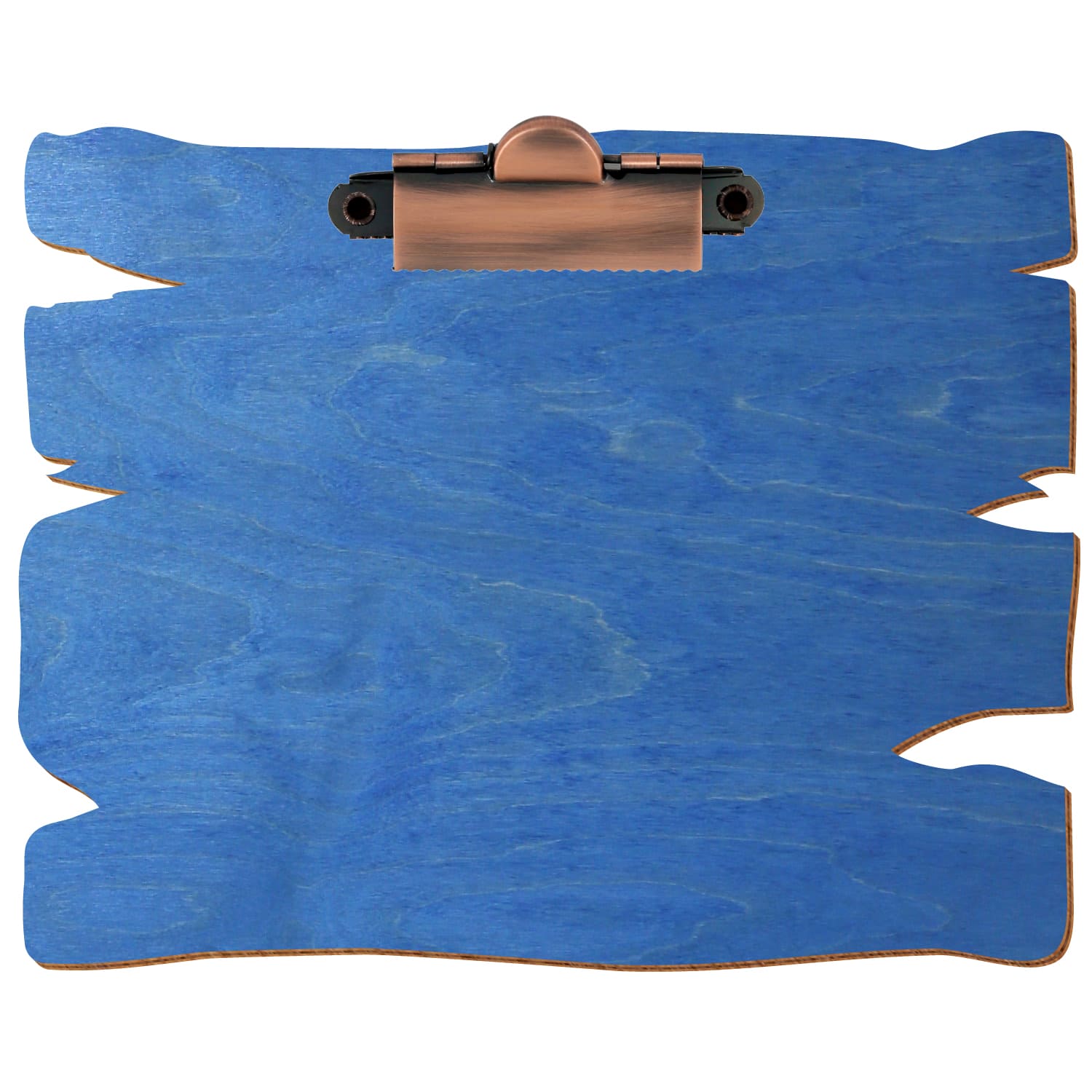 Klemmbrett Holzbrettform Kornblumenblau A6 querkant Zahnklemme Kupfer
