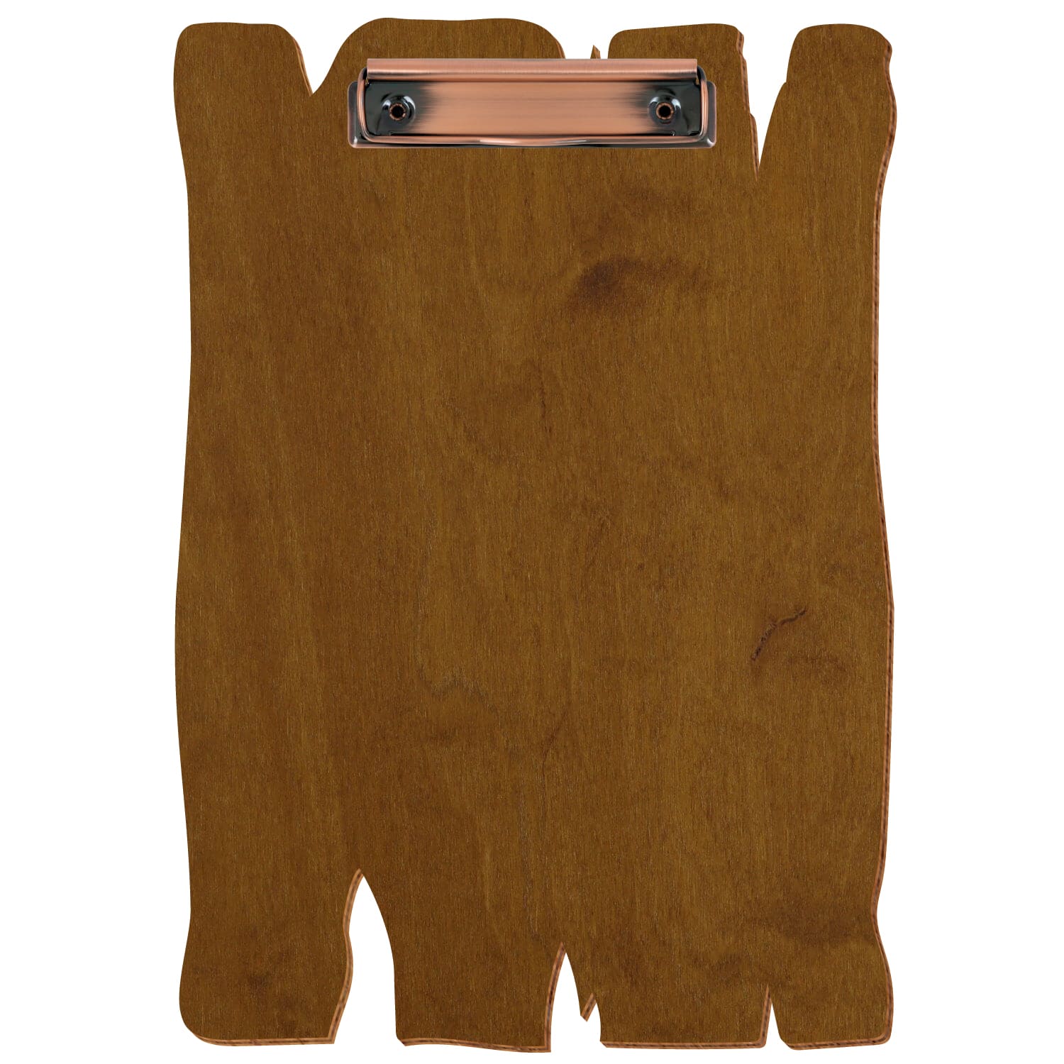 Klemmbrett Holzbrettform Teak A4 hochkant Bügelklemme Kupfer