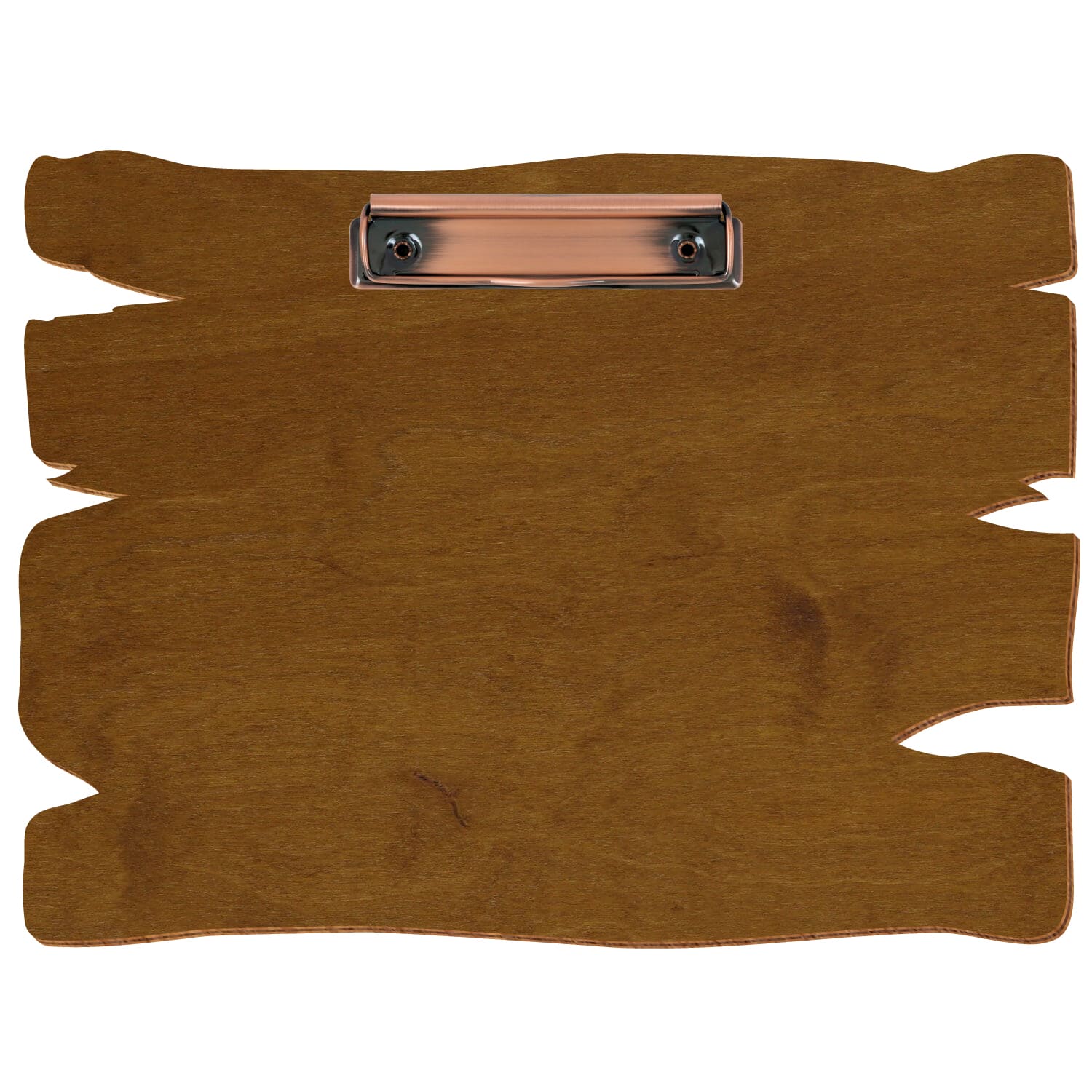 Klemmbrett Holzbrettform Teak A4 querkant Bügelklemme Kupfer