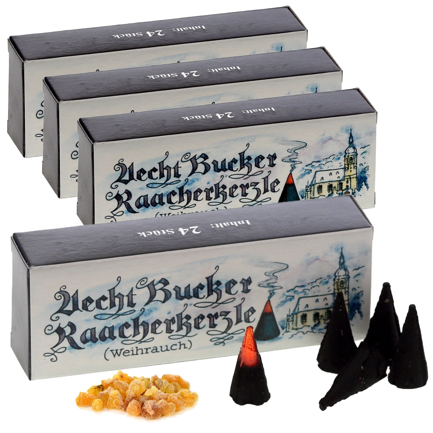 Echt Bockauer Räucherkerzen - Aecht Bucker Raacherkerzle – 4 Packungen Weihrauch