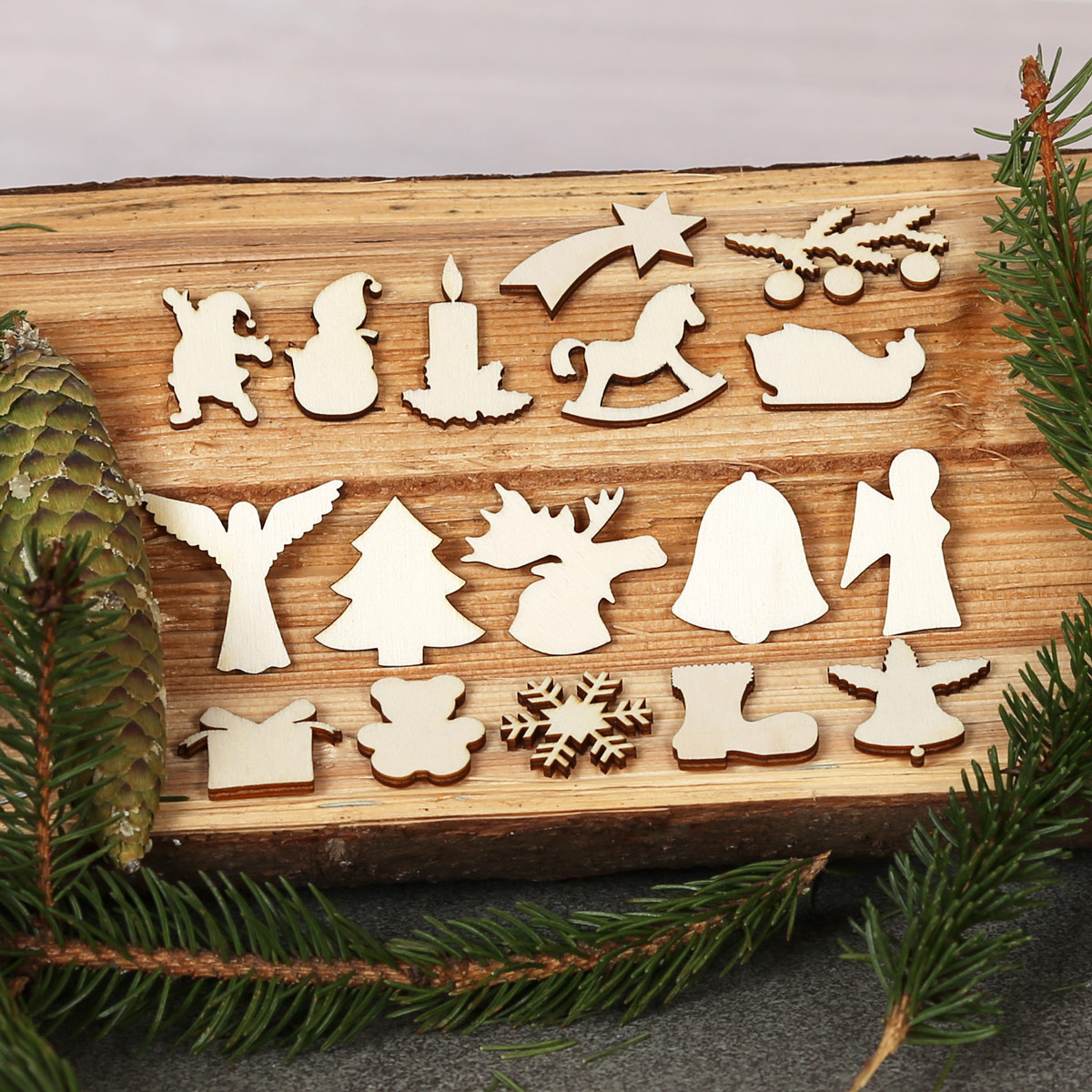 Streudeko Sets aus Sperrholz graviert - Weihnachtsmotive ungraviert