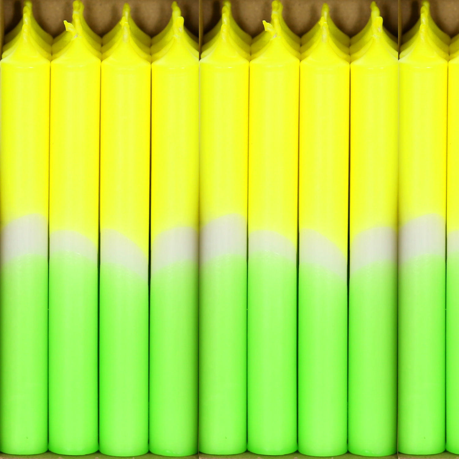 Stabkerzen Dip-Dye Neon 180mm x Ø 22mm handgetaucht gelb-grün