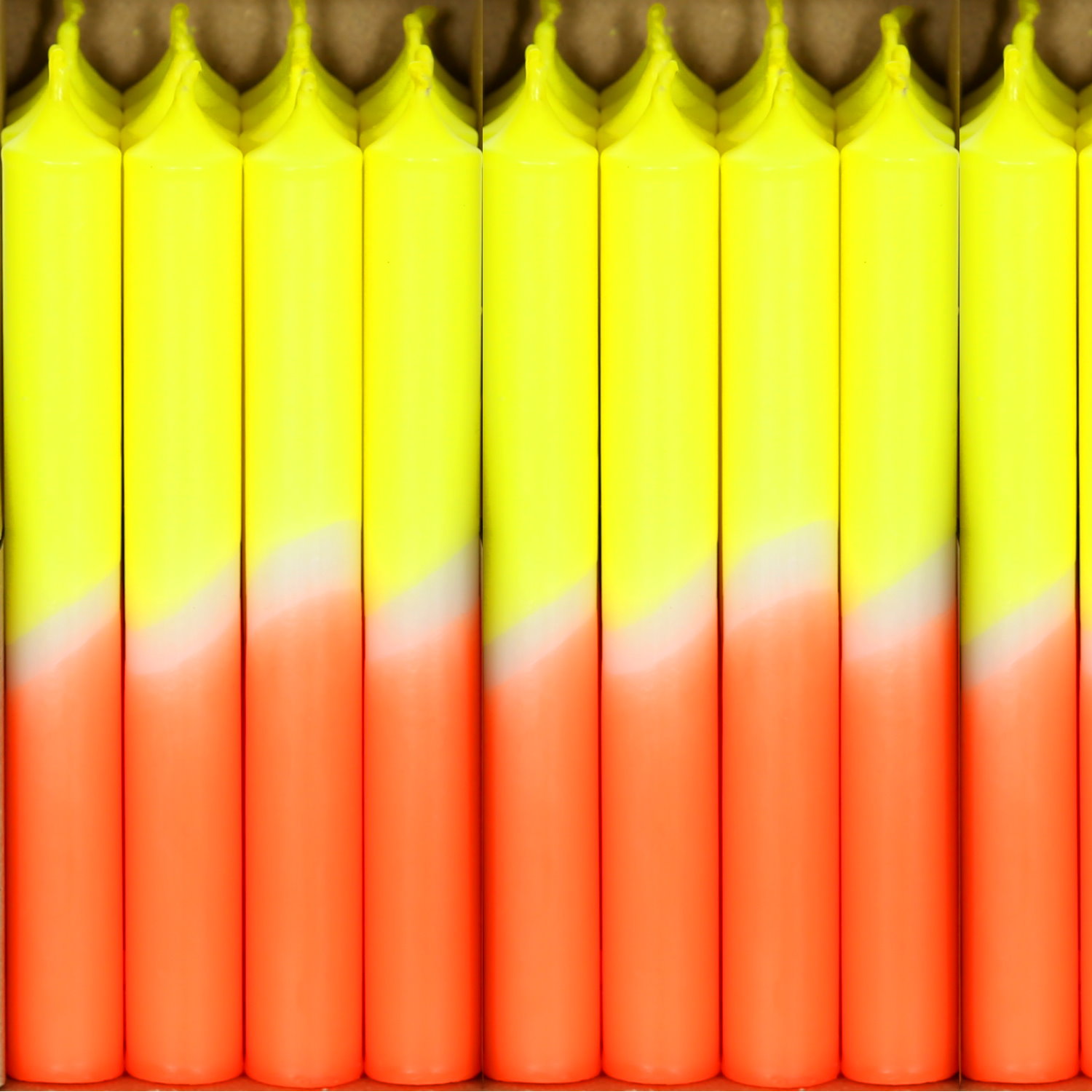 Stabkerzen Dip-Dye Neon 180mm x Ø 22mm handgetaucht gelb-orange