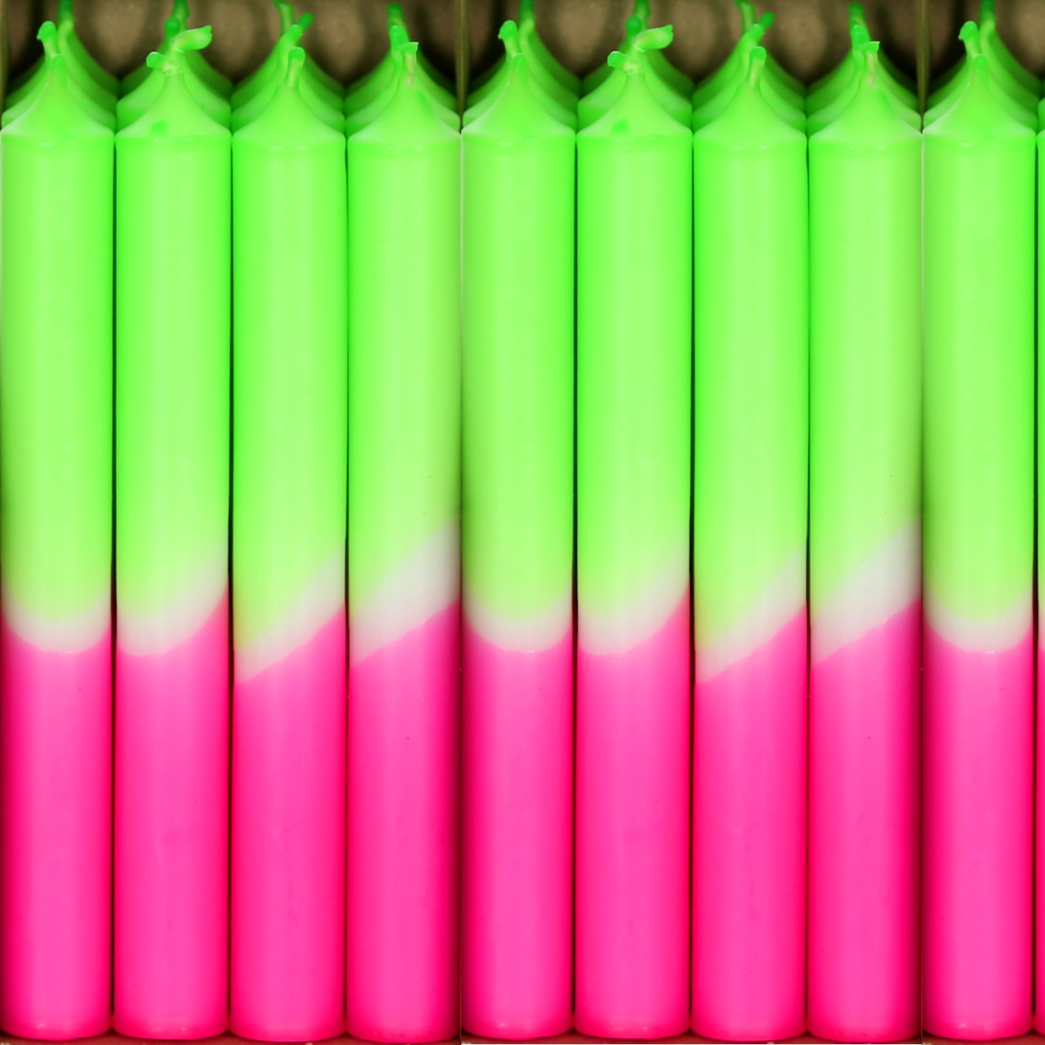 Stabkerzen Dip-Dye Neon 180mm x Ø 22mm handgetaucht grün-pink