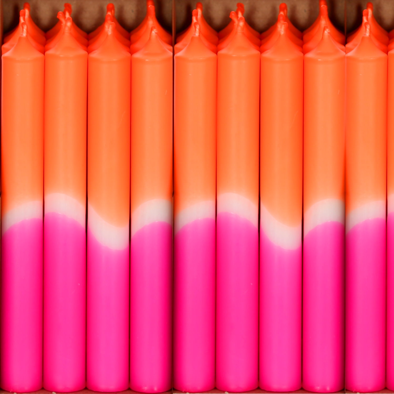 Stabkerzen Dip-Dye Neon 180mm x Ø 22mm handgetaucht orange-pink