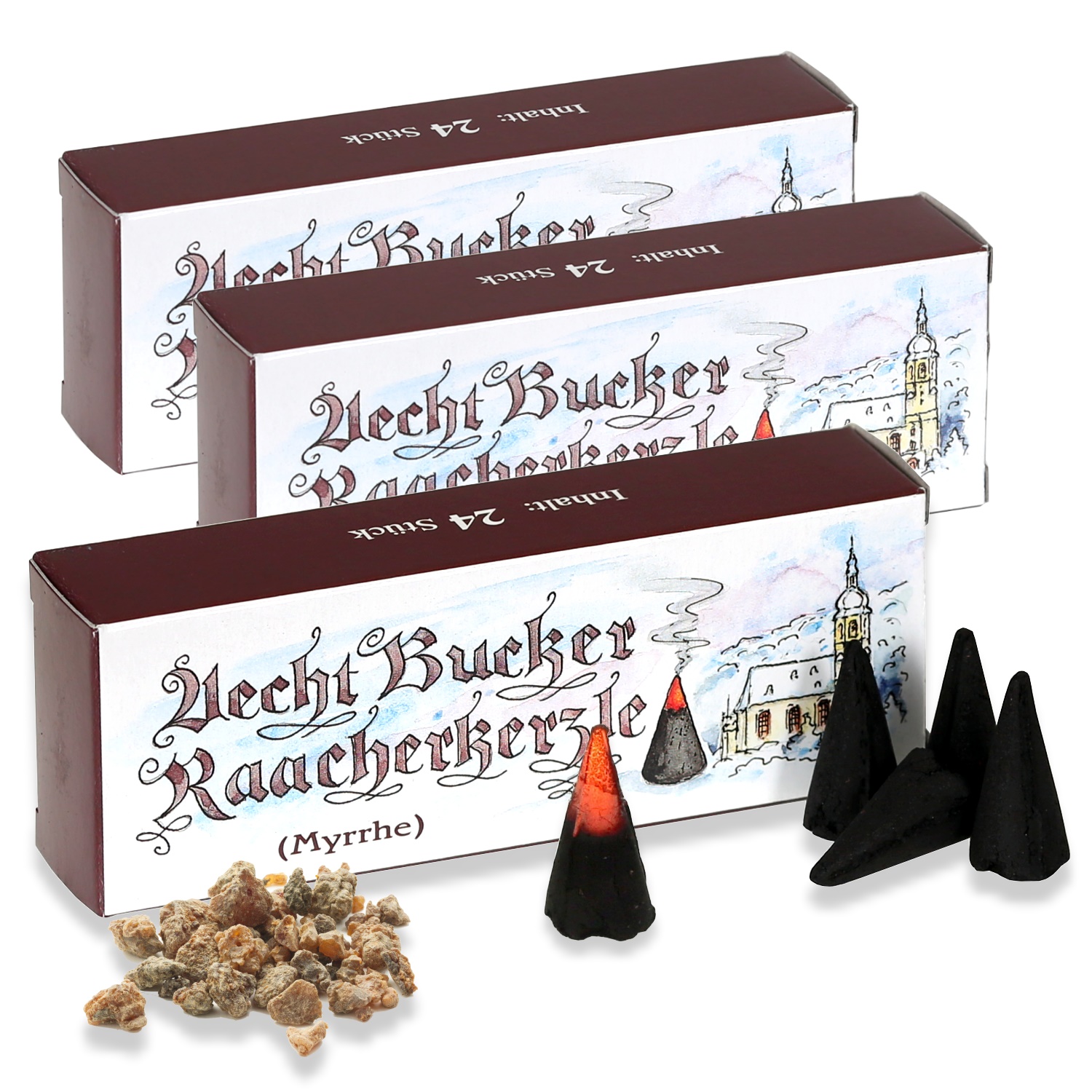 Echt Bockauer Räucherkerzen - Aecht Bucker Raacherkerzle – 3 Packungen Myrrhe