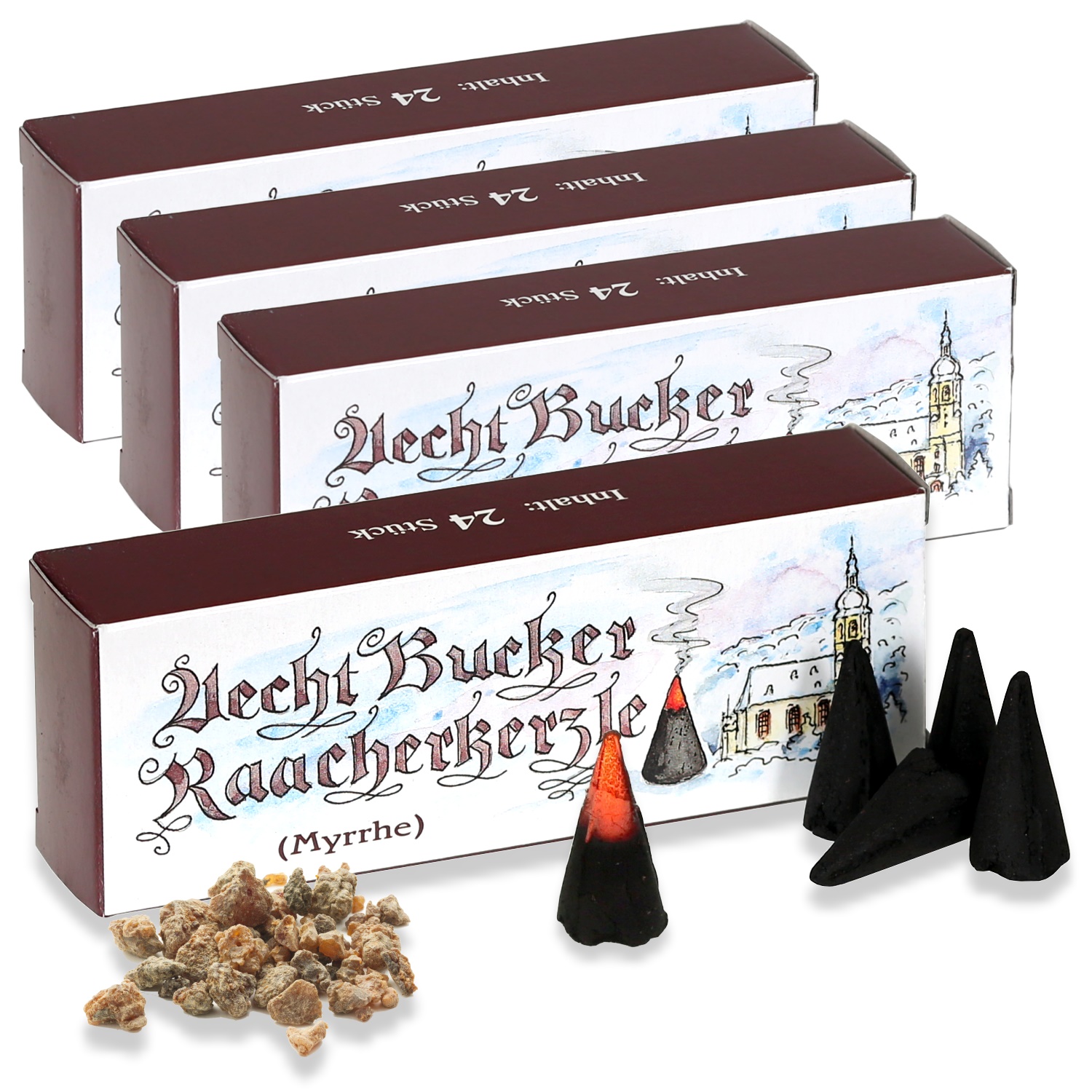 Echt Bockauer Räucherkerzen - Aecht Bucker Raacherkerzle – 4 Packungen Myrrhe
