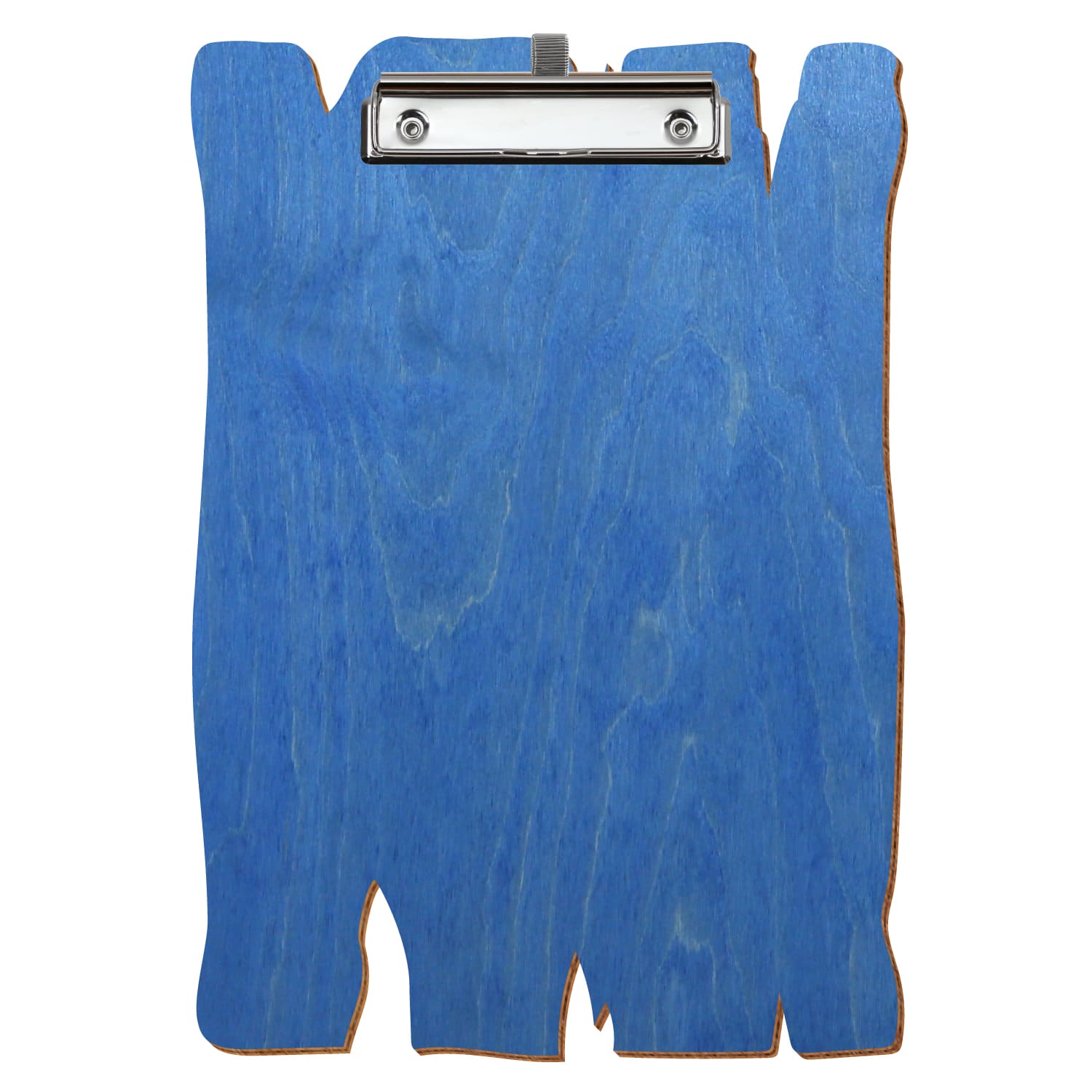 Klemmbrett Holzbrettform Kornblumenblau A4 hochkant Stifthalter Bügelklemme silber