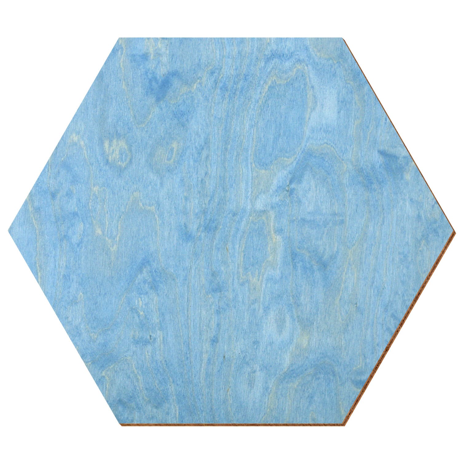 Hexagon Birke Holz Zuschnitt Hellblau 3-50cm