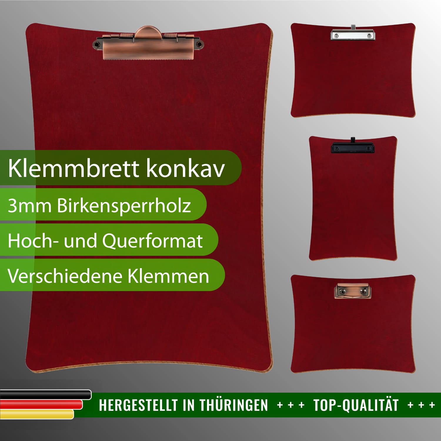 Klemmbrett konkav Dunkelrot mit Produktinfos