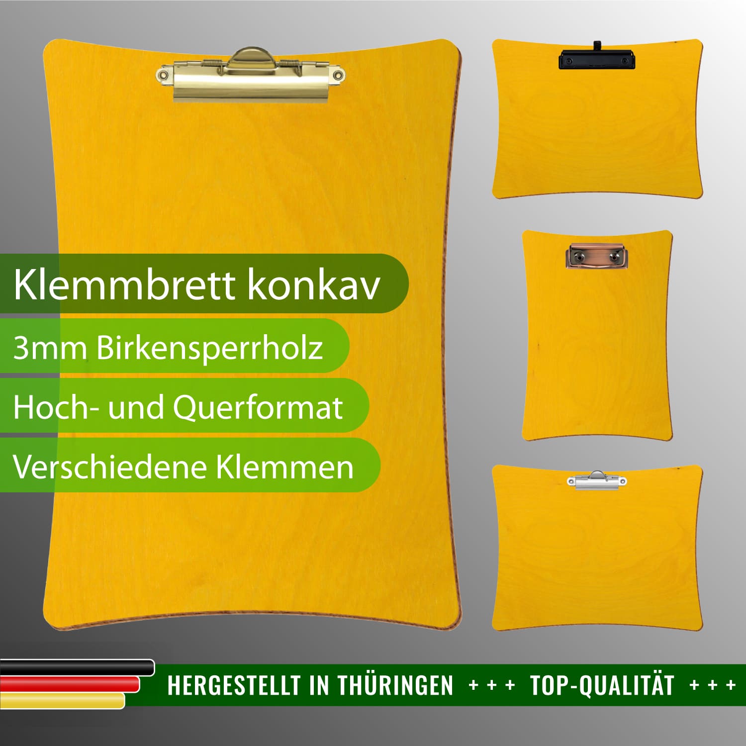 Klemmbrett konkav Gelb mit Produktinfos