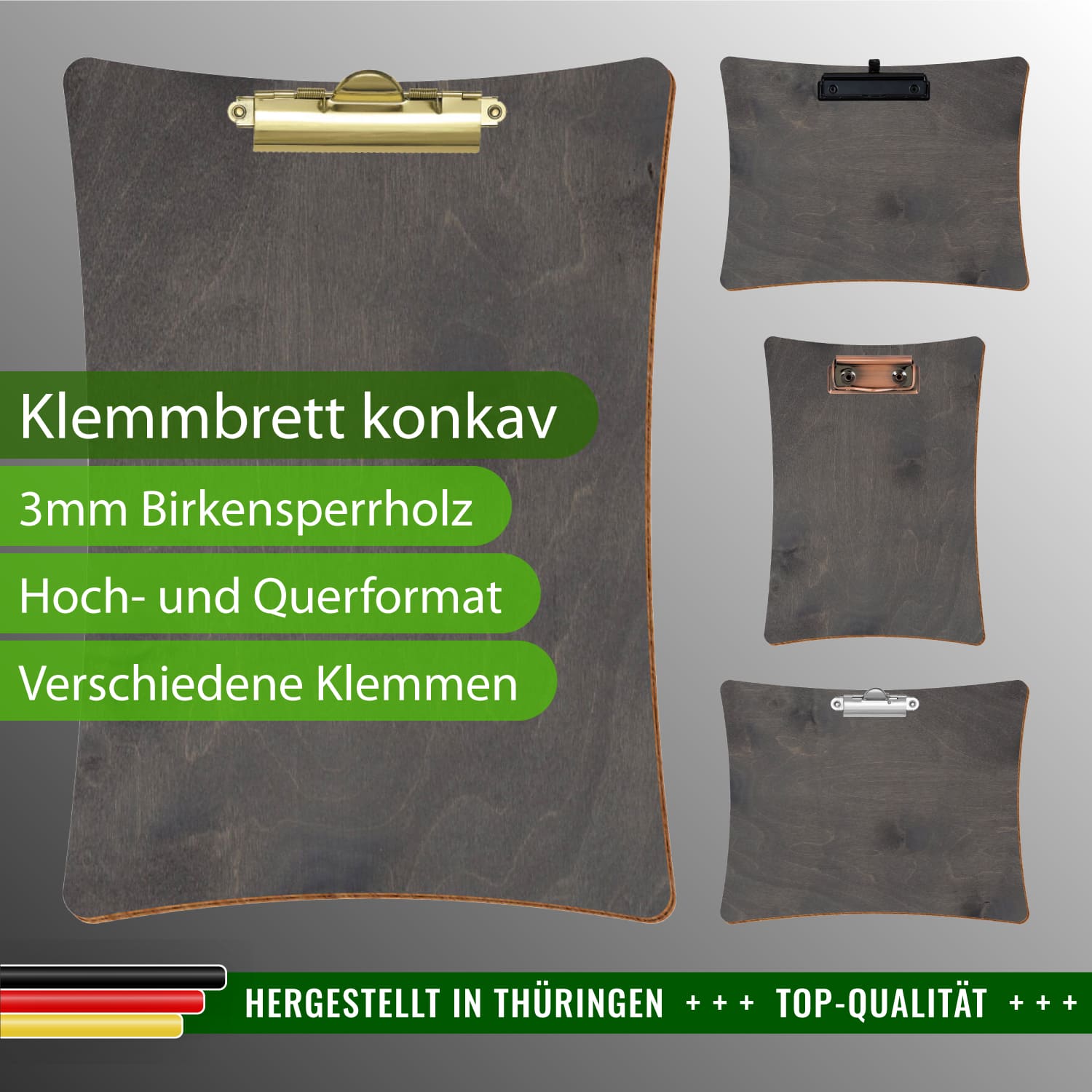 Klemmbrett konkav Grau mit Produktinfos
